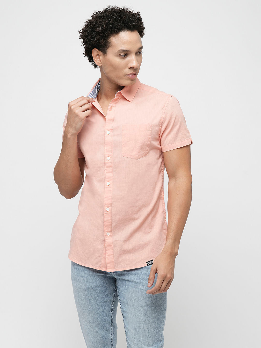 PRODUKT by JACK&JONES Peach Cotton Short Sleeves Shirt