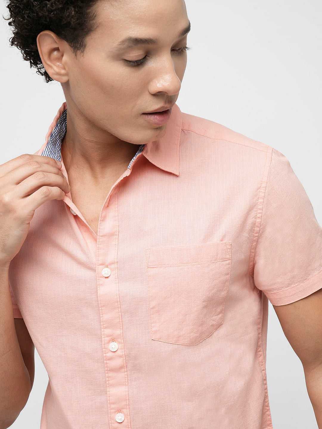 PRODUKT by JACK&JONES Peach Cotton Short Sleeves Shirt