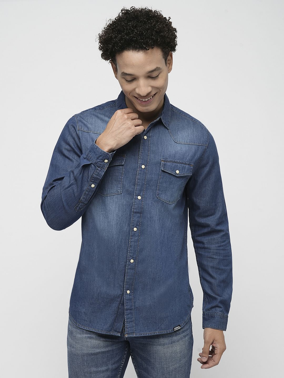 PRODUKT by JACK&JONES Dark Blue Full Sleeves Denim Shirt