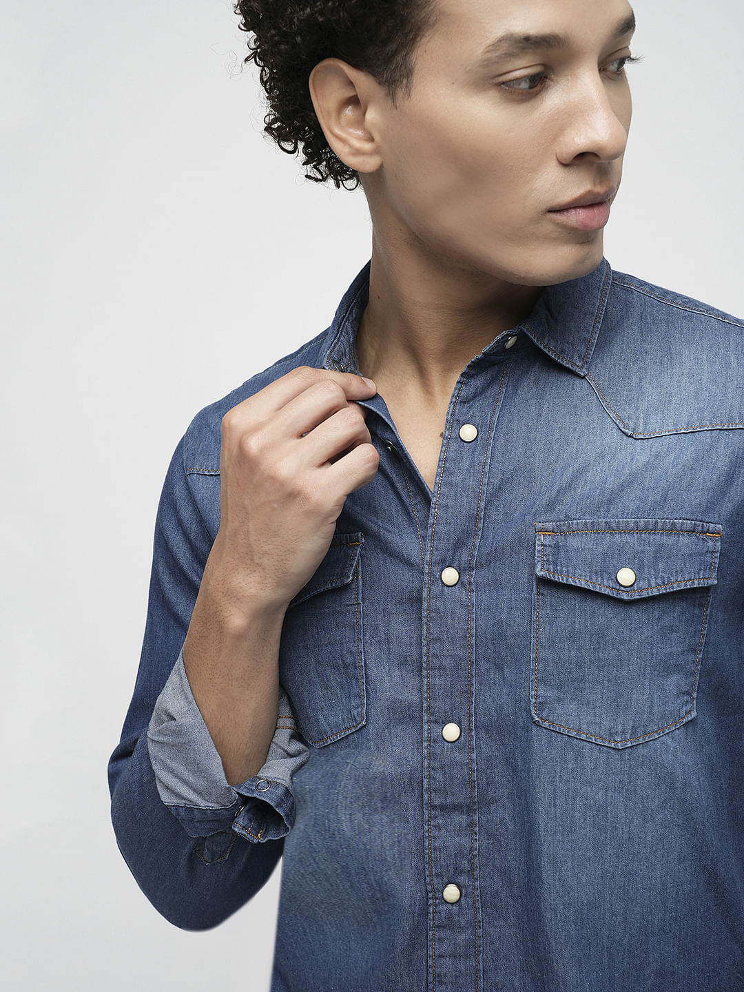PRODUKT by JACK&JONES Dark Blue Full Sleeves Denim Shirt