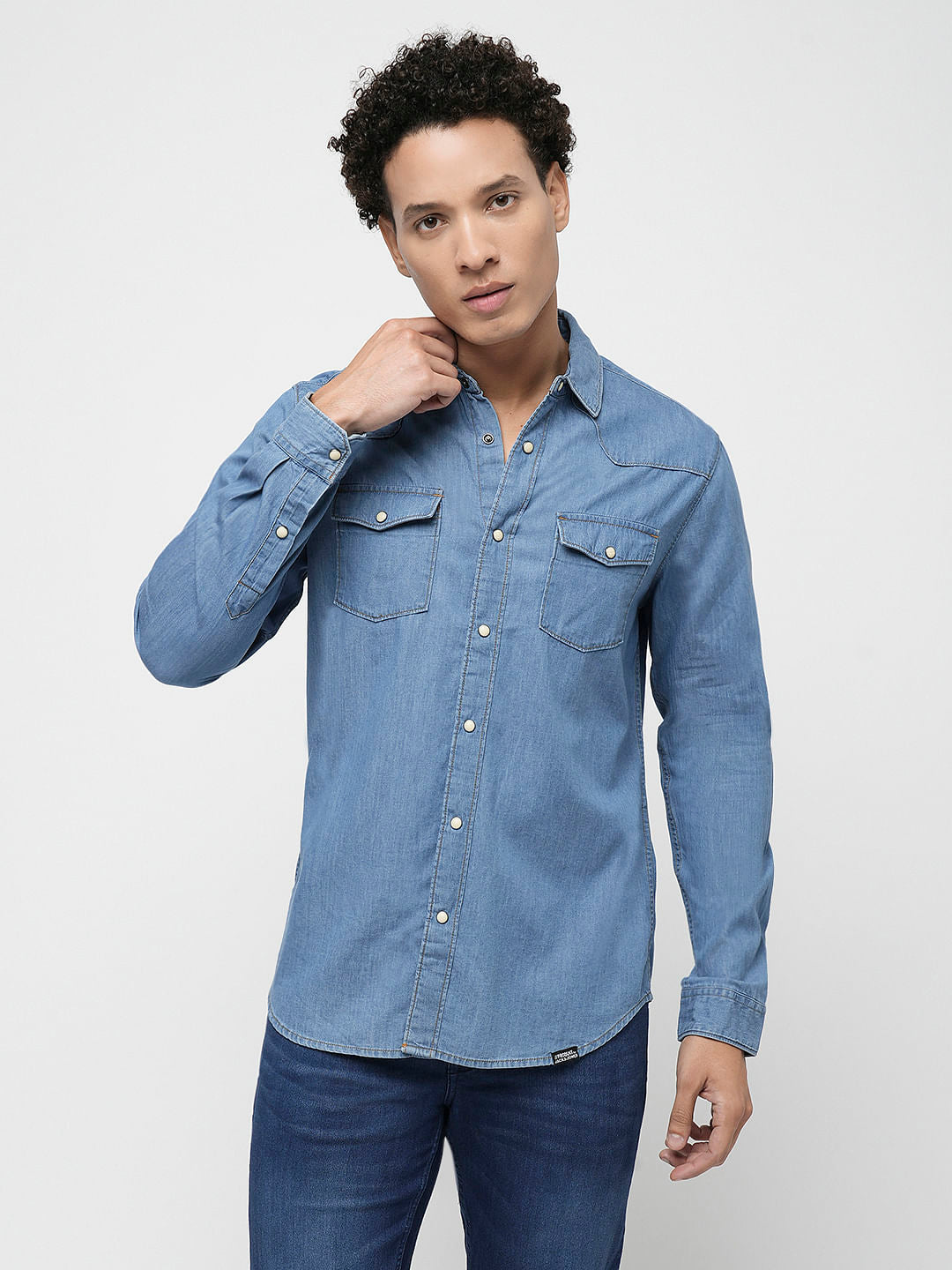 PRODUKT by JACK&JONES Light Blue Full Sleeves Denim Shirt