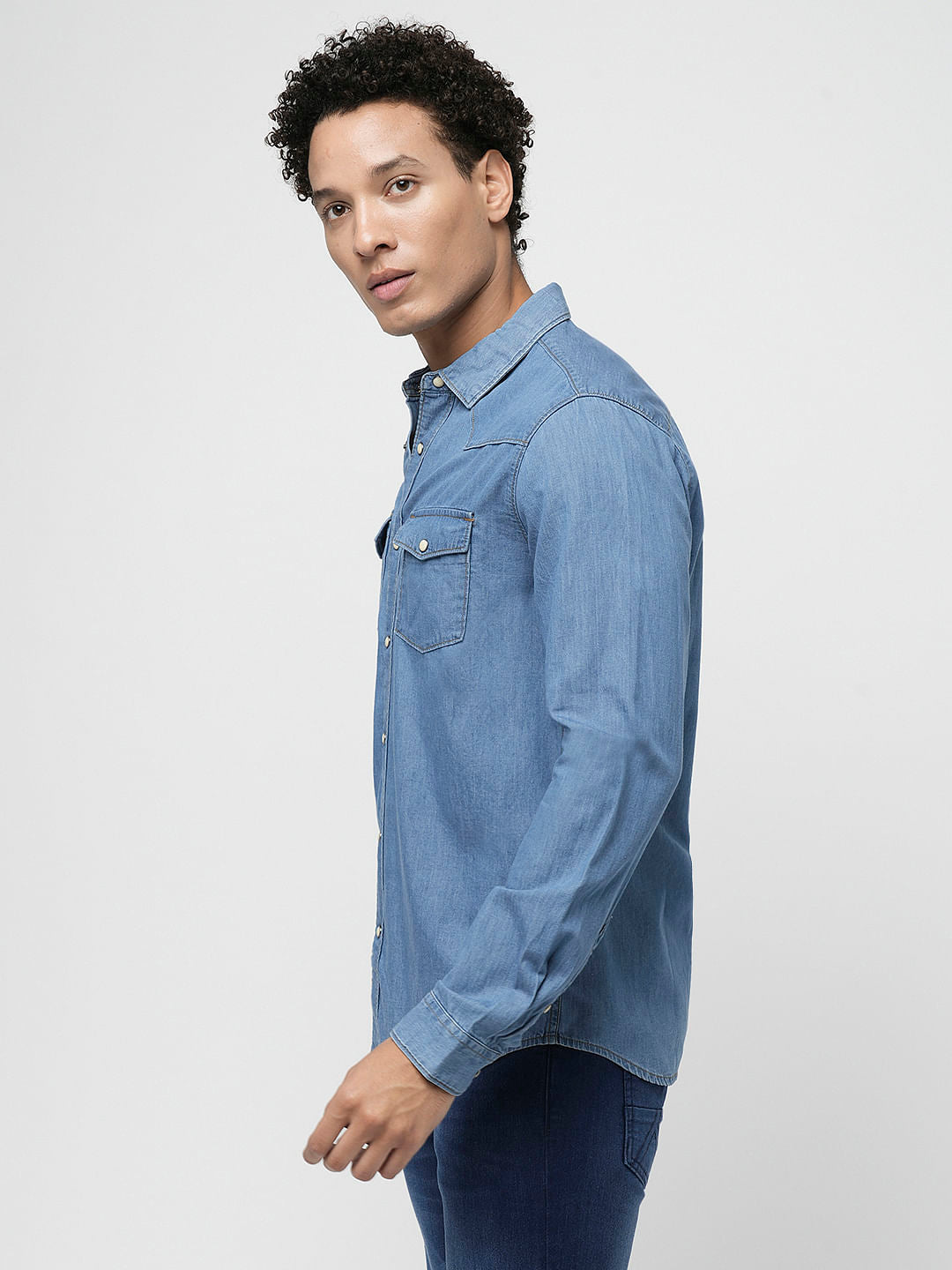 PRODUKT by JACK&JONES Light Blue Full Sleeves Denim Shirt
