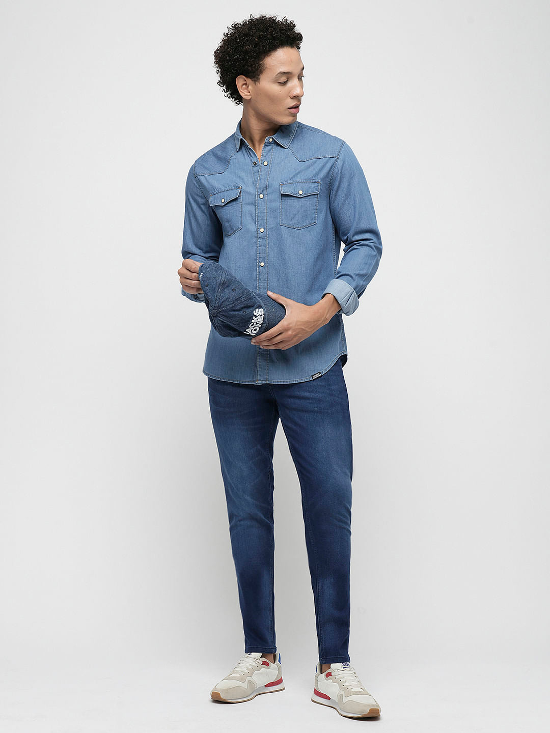 PRODUKT by JACK&JONES Light Blue Full Sleeves Denim Shirt