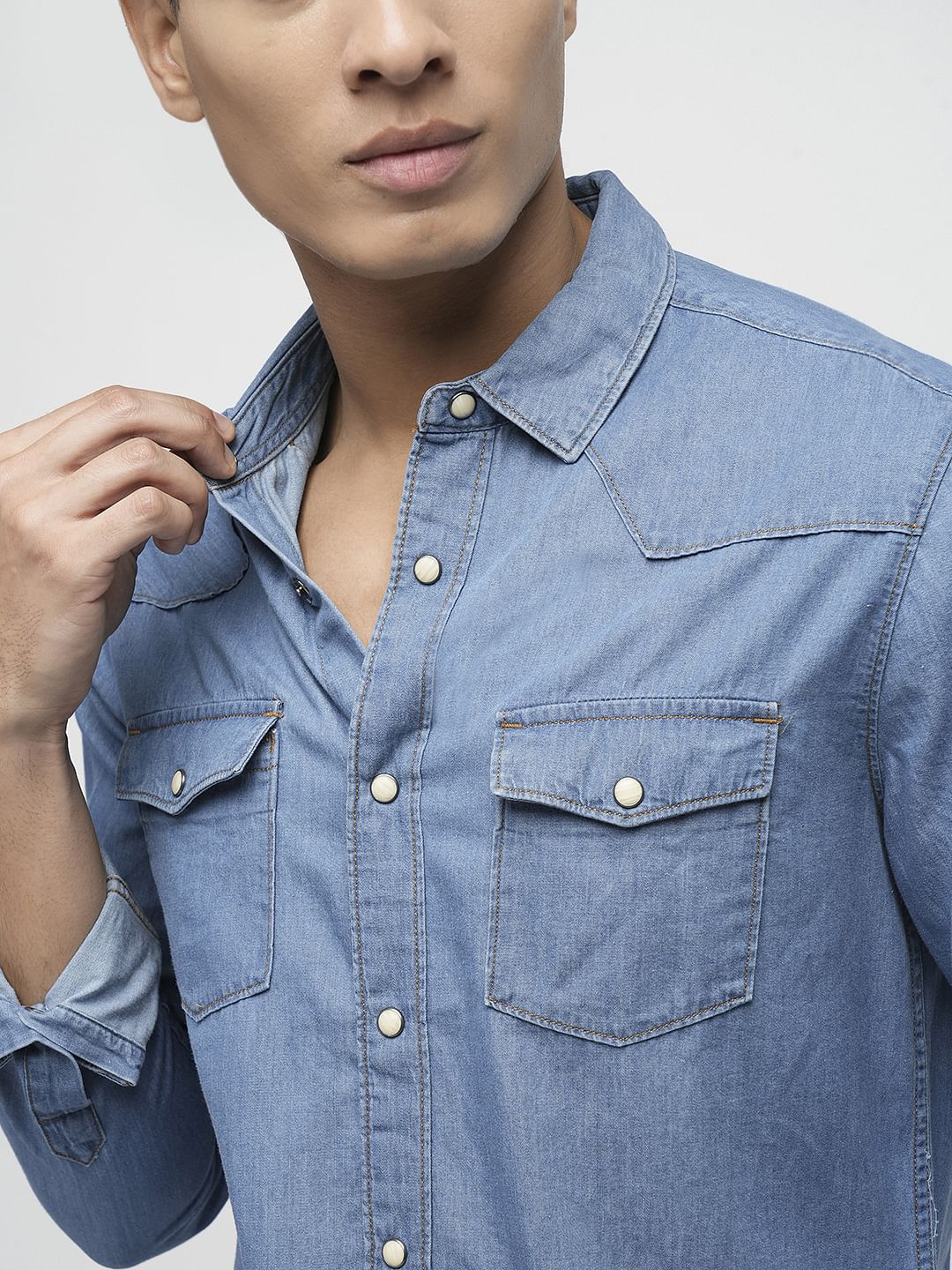 PRODUKT by JACK&JONES Light Blue Full Sleeves Denim Shirt