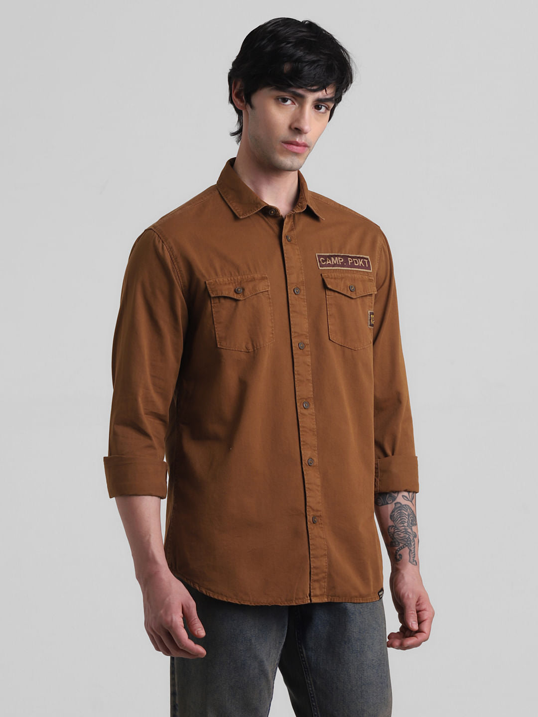 PRODUKT by JACK&JONES Dark Brown Full Sleeves Shirt