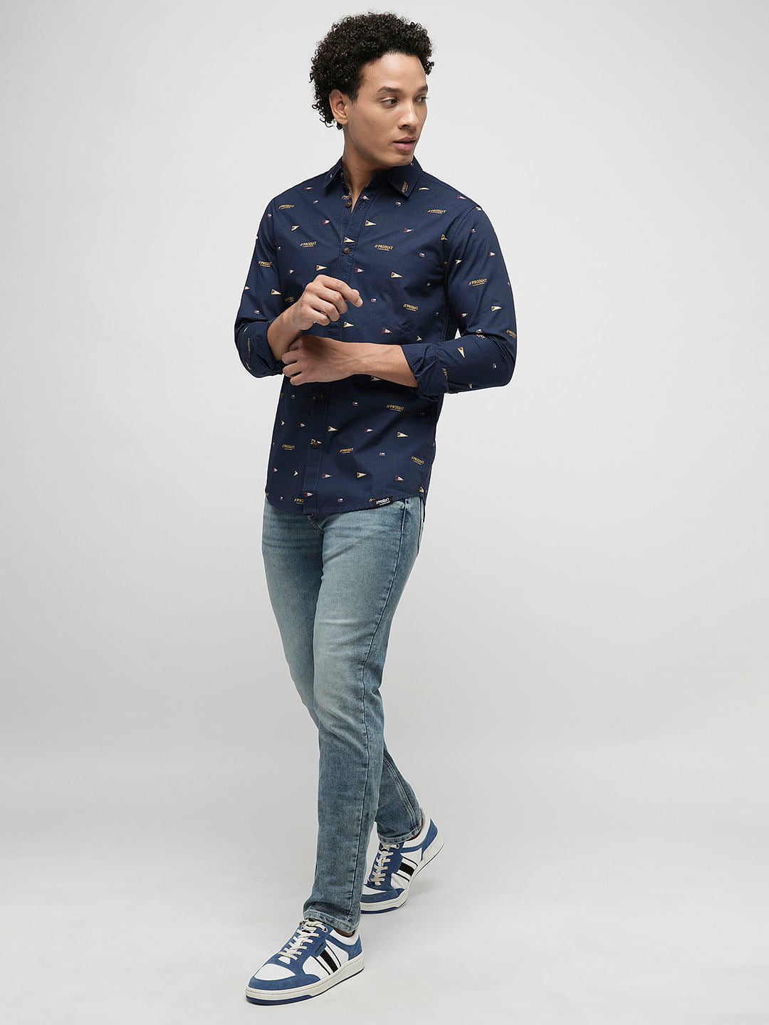PRODUKT by JACK&JONES Blue Printed Full Sleeves Shirt