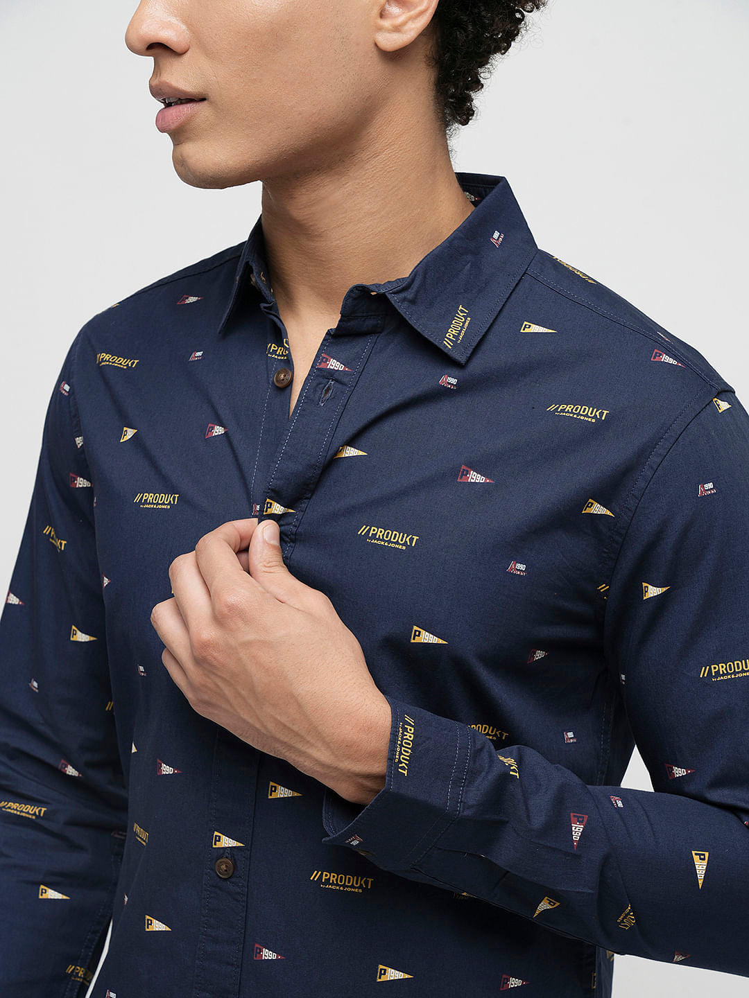 PRODUKT by JACK&JONES Blue Printed Full Sleeves Shirt