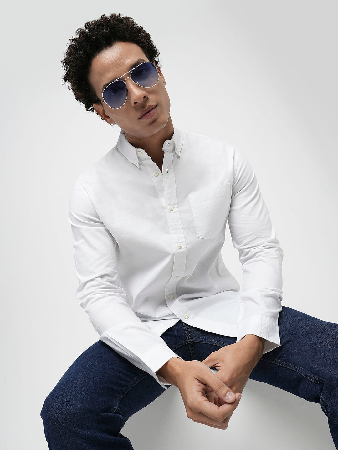 PRODUKT by JACK&JONES White Cotton Full Sleeves Shirt