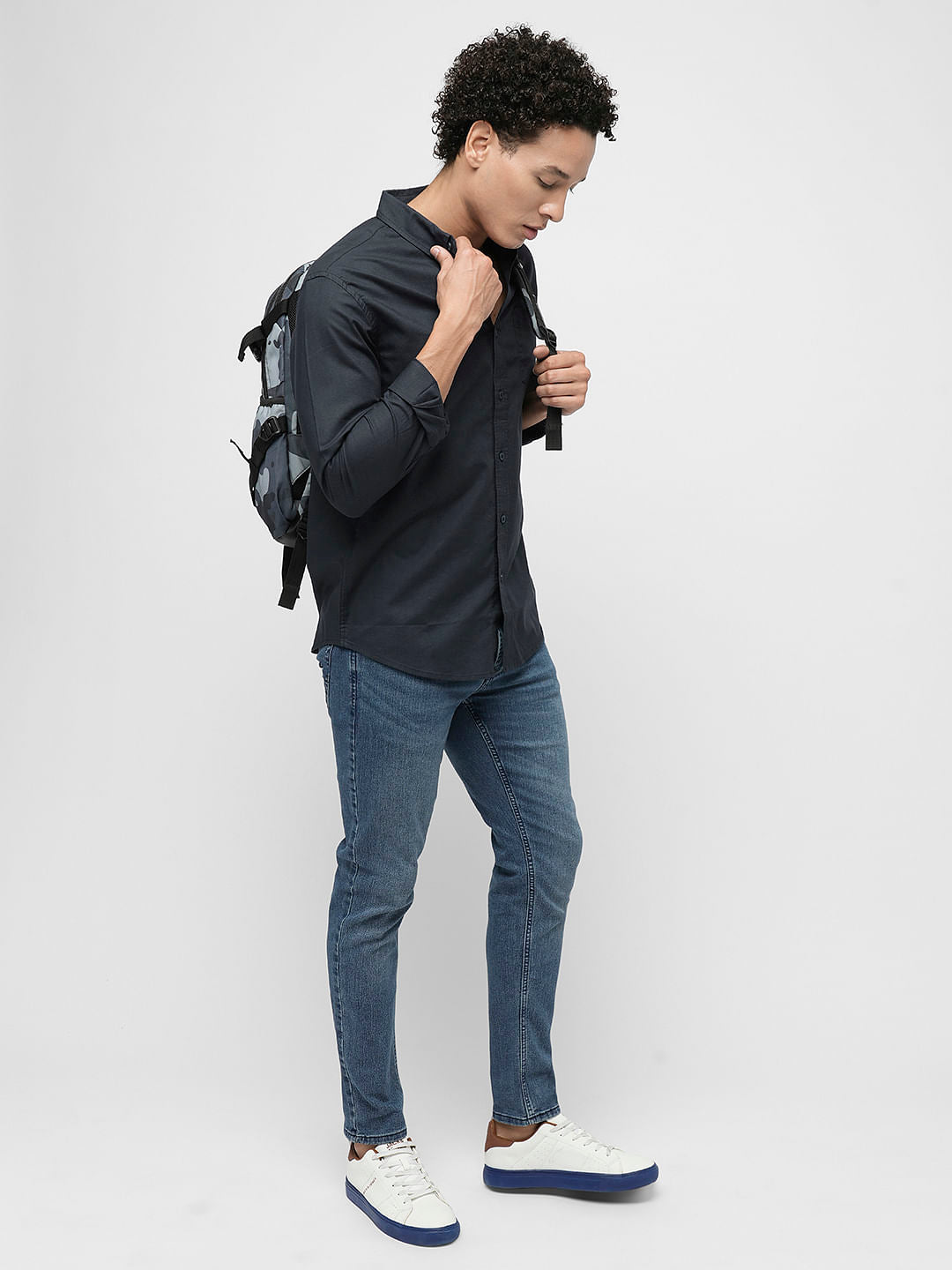 PRODUKT by JACK&JONES Navy Blue Full Sleeves Shirt
