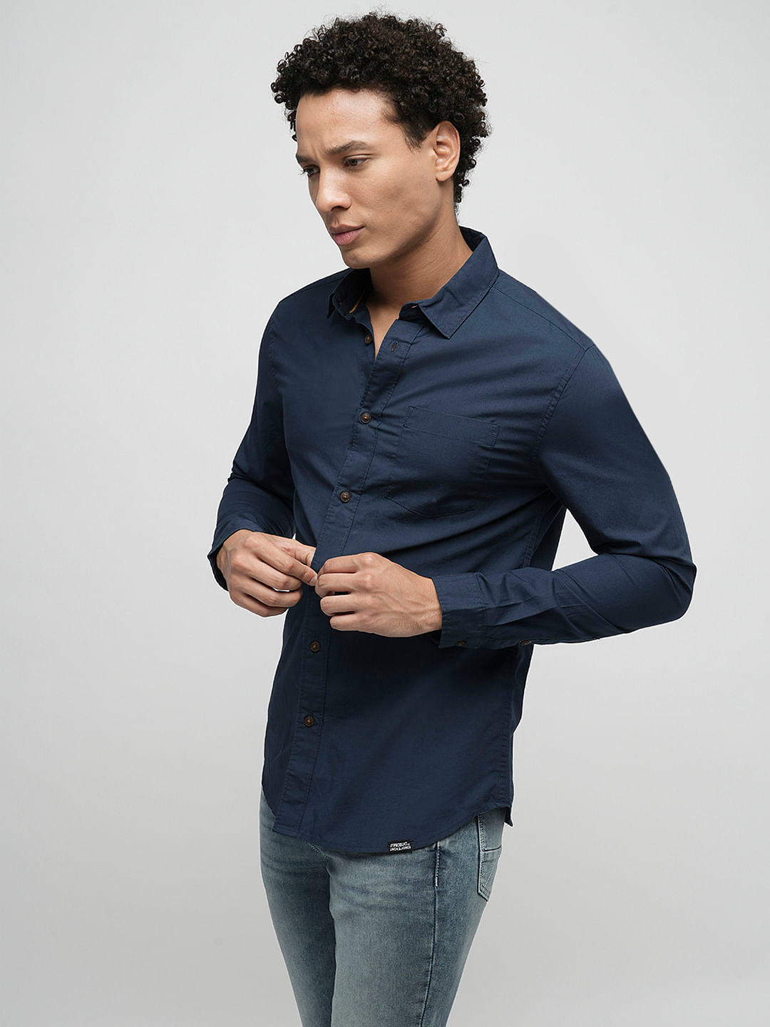PRODUKT by JACK&JONES Dark Blue Cotton Full Sleeves Shirt