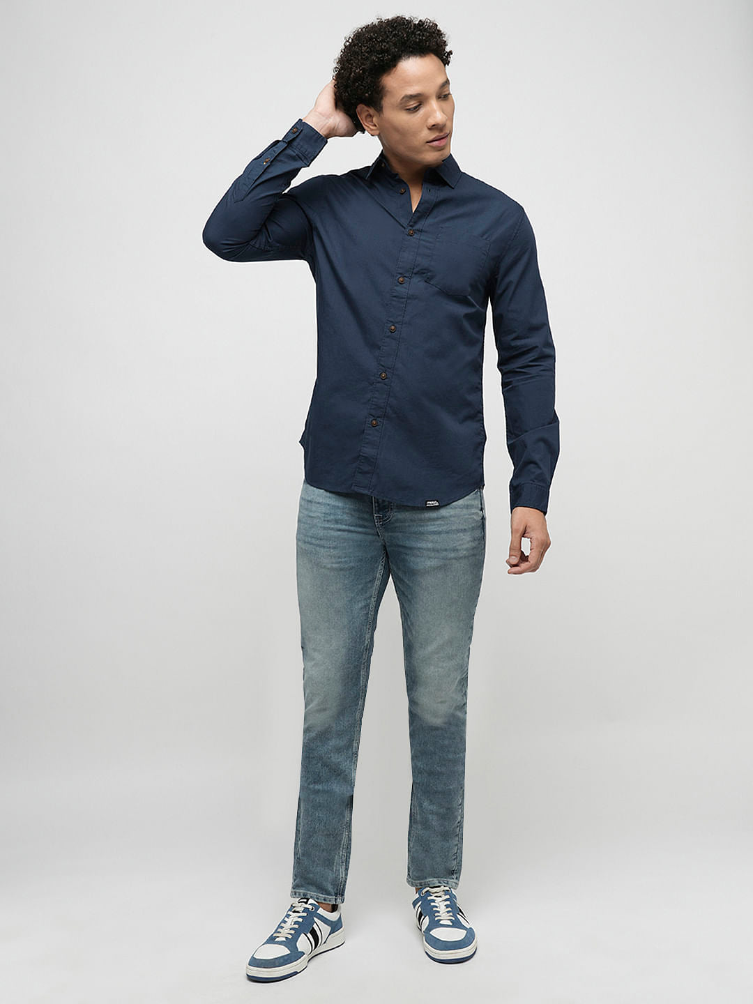 PRODUKT by JACK&JONES Dark Blue Cotton Full Sleeves Shirt