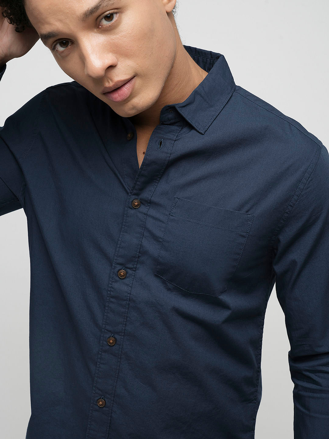 PRODUKT by JACK&JONES Dark Blue Cotton Full Sleeves Shirt