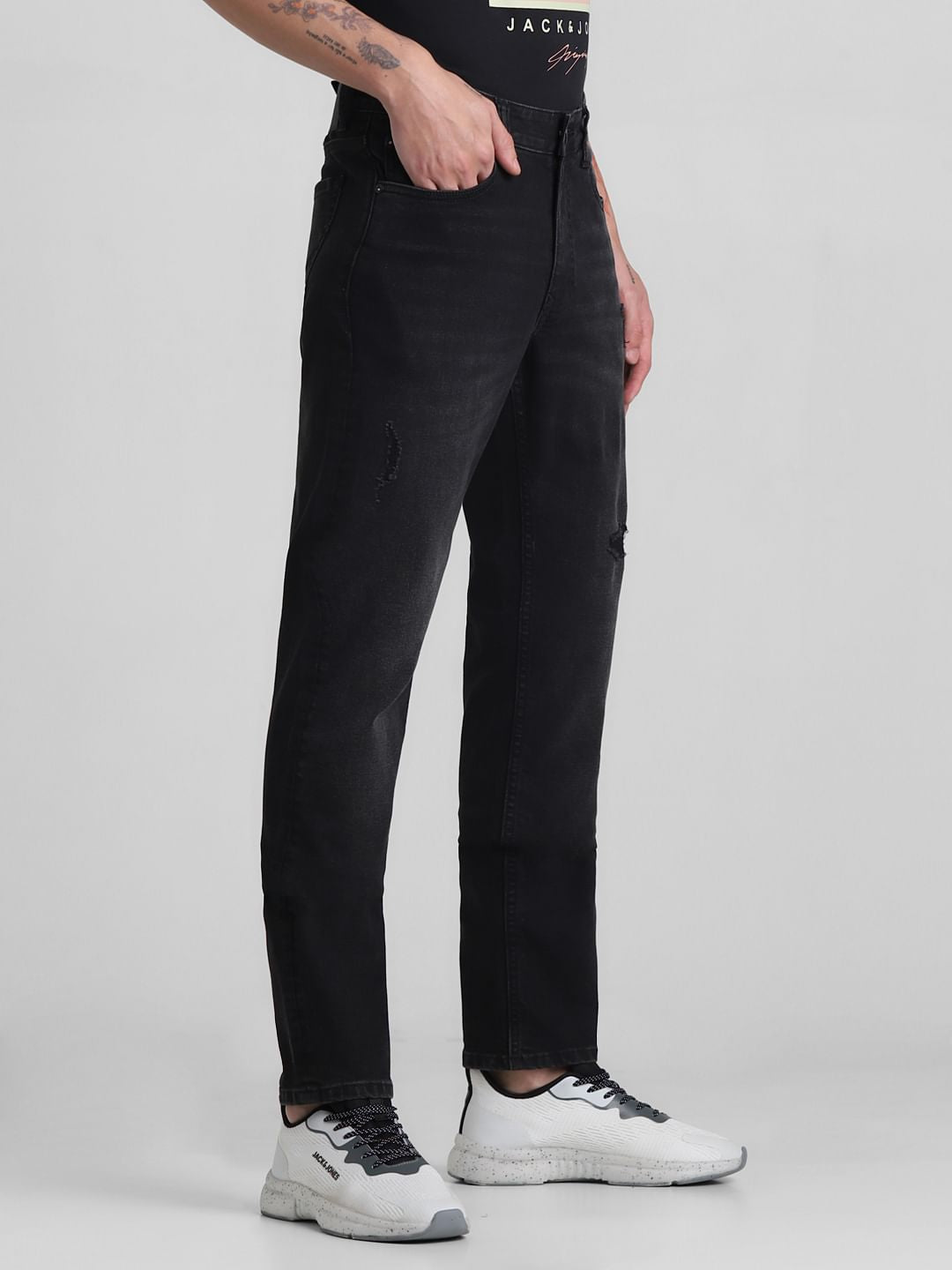 Black Low Rise Distressed Ben Skinny Jeans