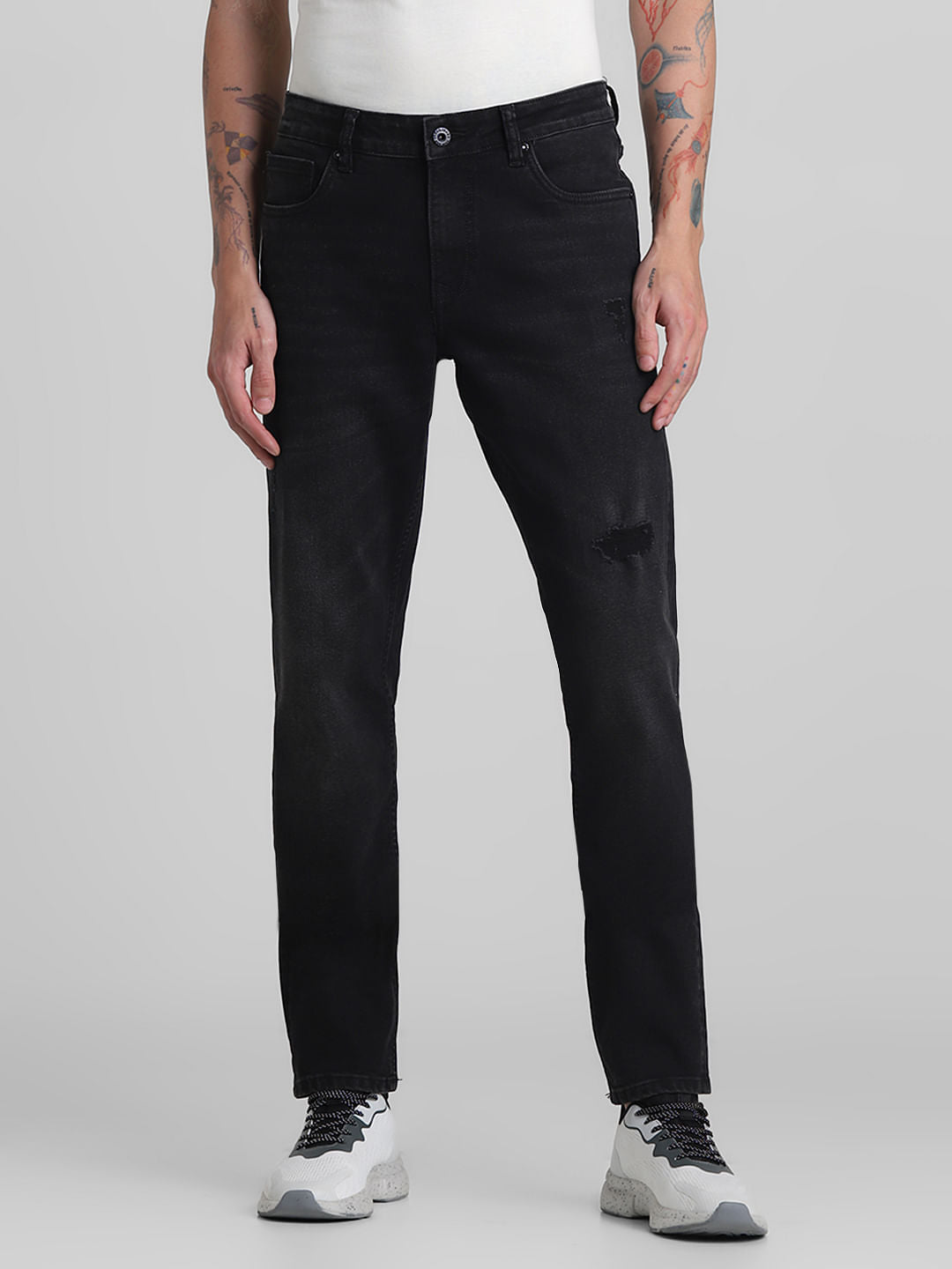 Black Low Rise Distressed Glenn Slim Jeans