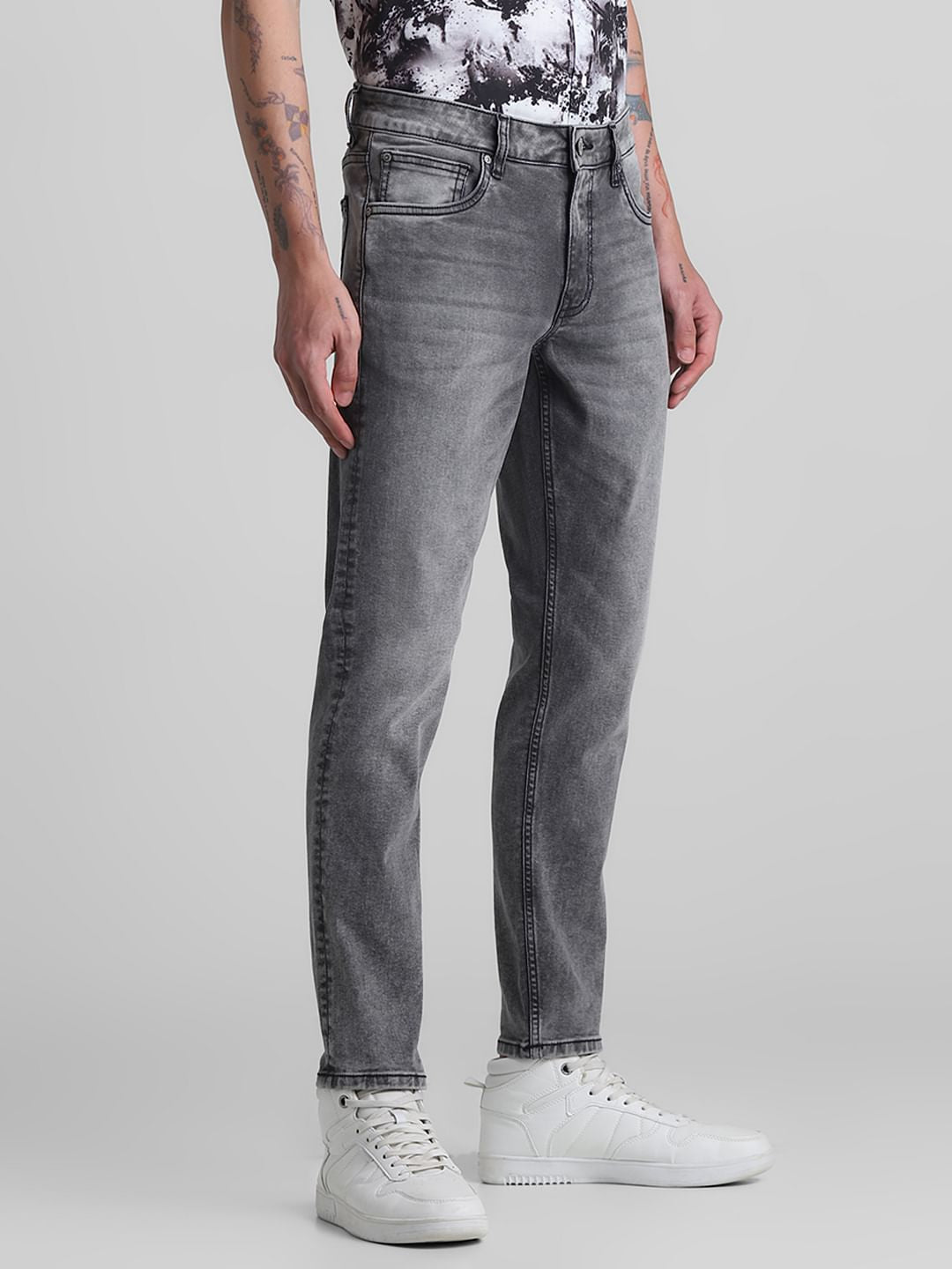 Grey Mid Rise Brak Slim Fit Jeans