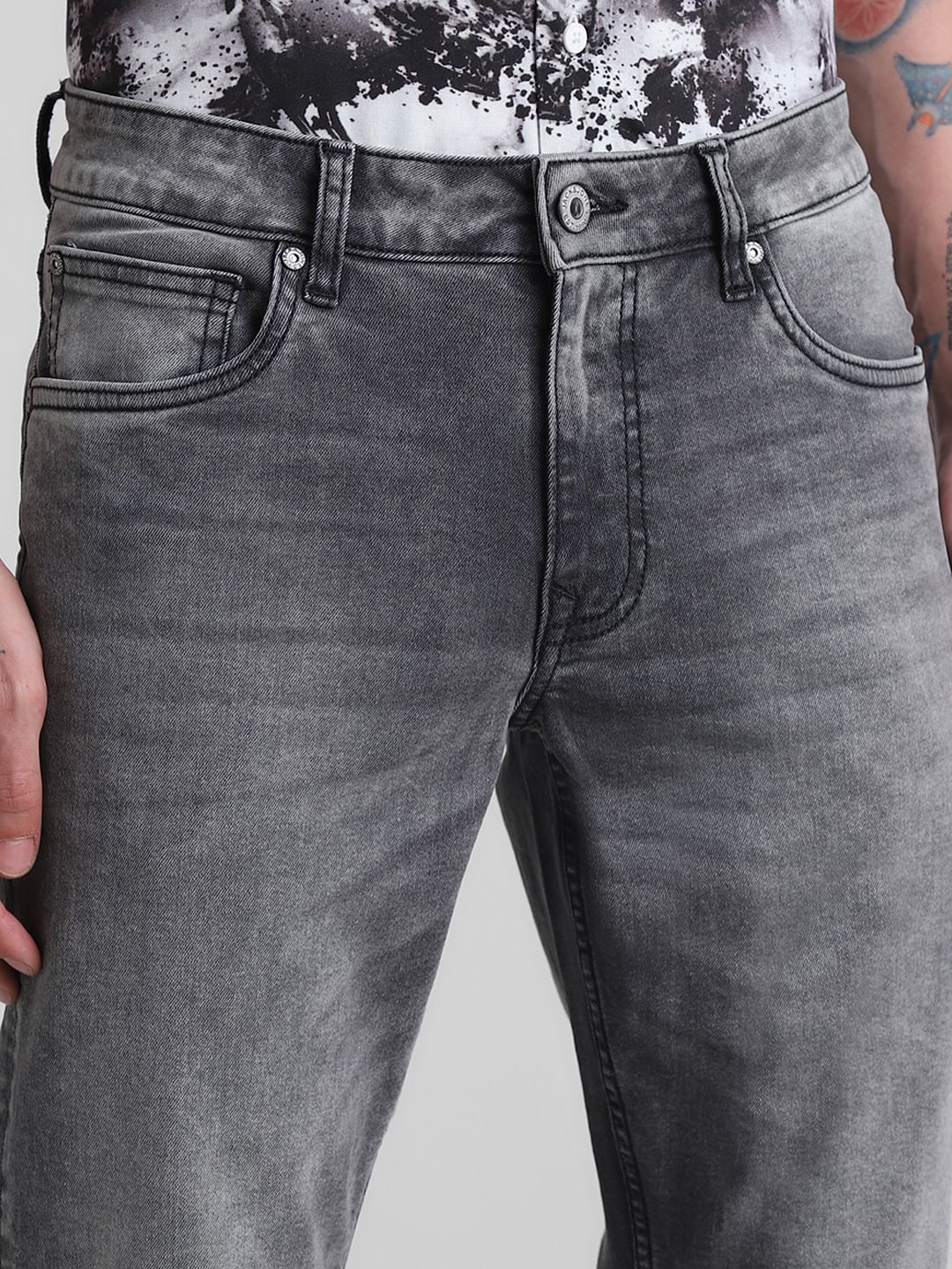 Grey Mid Rise Brak Slim Fit Jeans