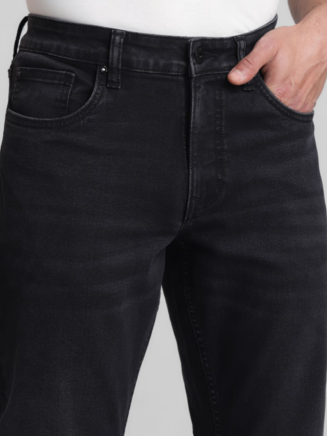 Dark Grey Mid Rise Clark Regular Fit Jeans