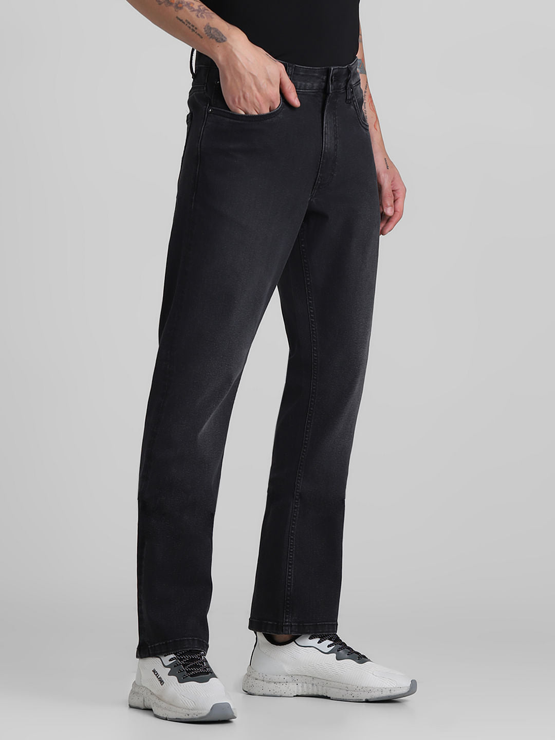 Dark Grey Mid Rise Regular Fit Jeans