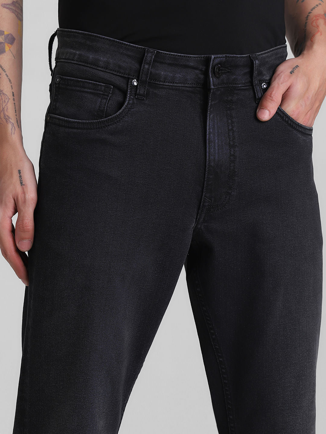 Dark Grey Mid Rise Regular Fit Jeans