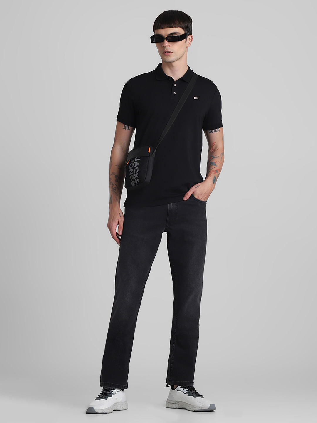 Dark Grey Mid Rise Regular Fit Jeans