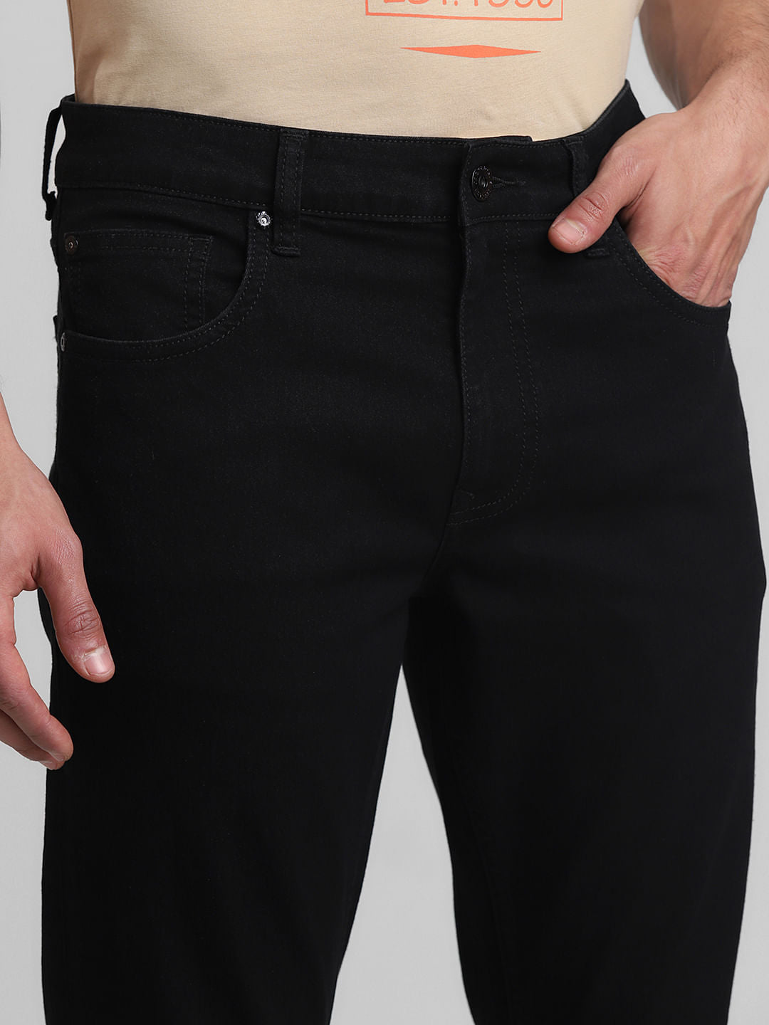 Black Mid Rise Clark Regular Fit Jeans