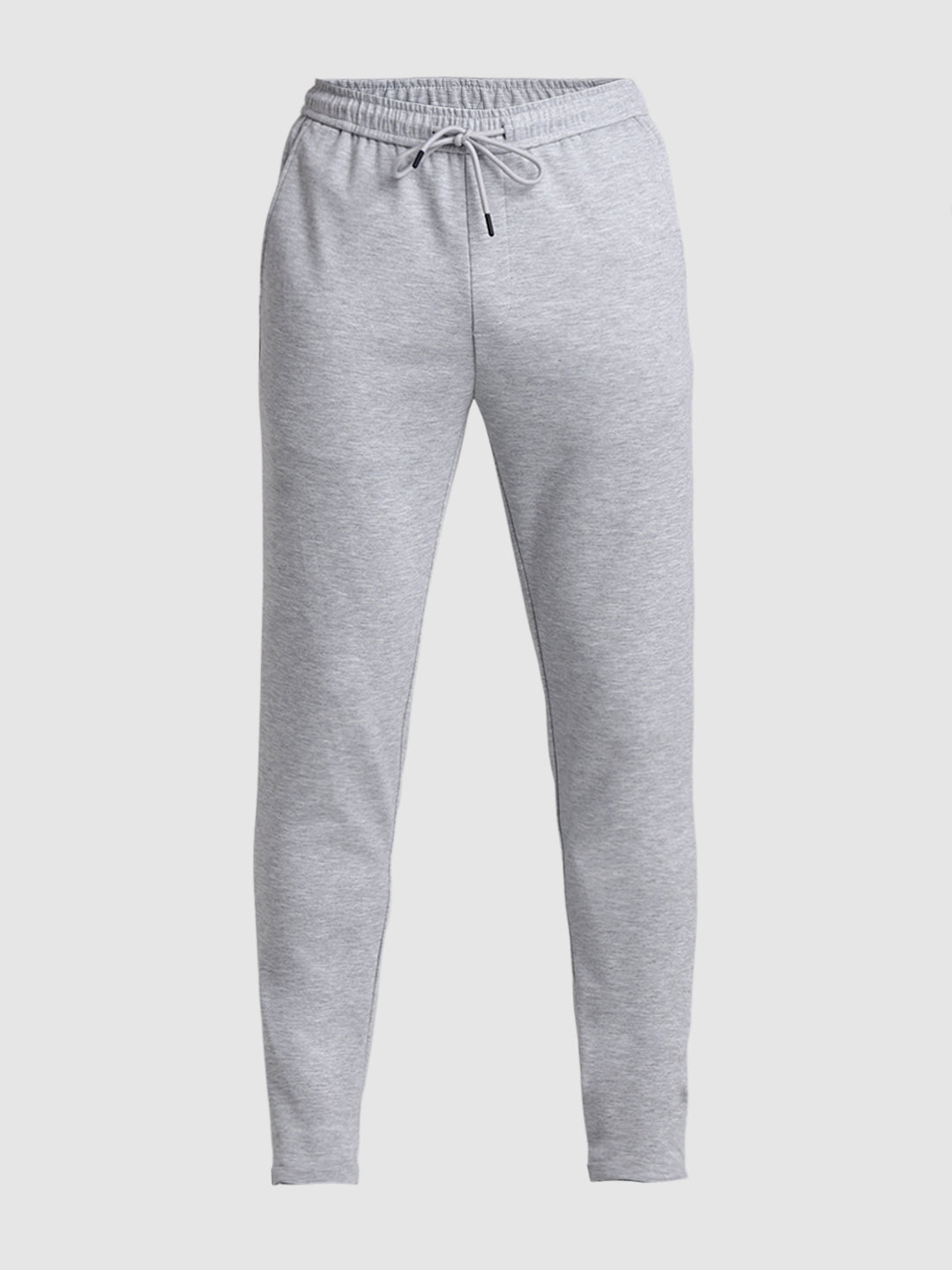 Men's Light Grey Melange Slim Fit Joggers With Drawstring Waist