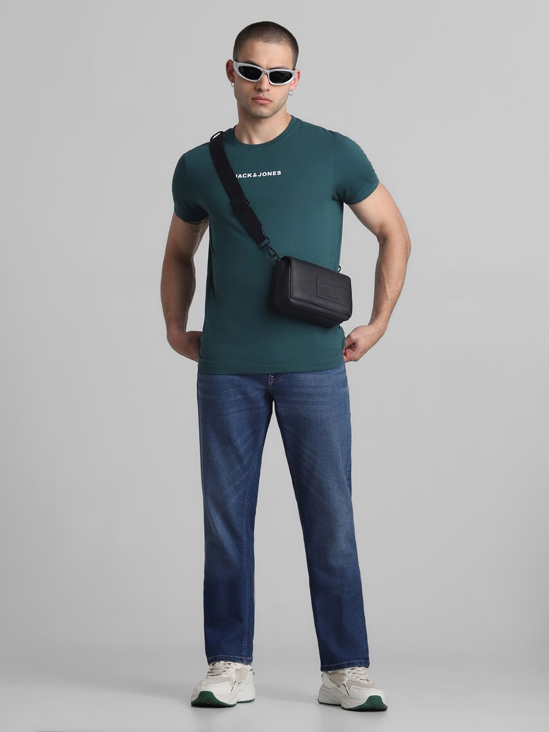 Blue Mid Rise Clark Regular Fit Jeans