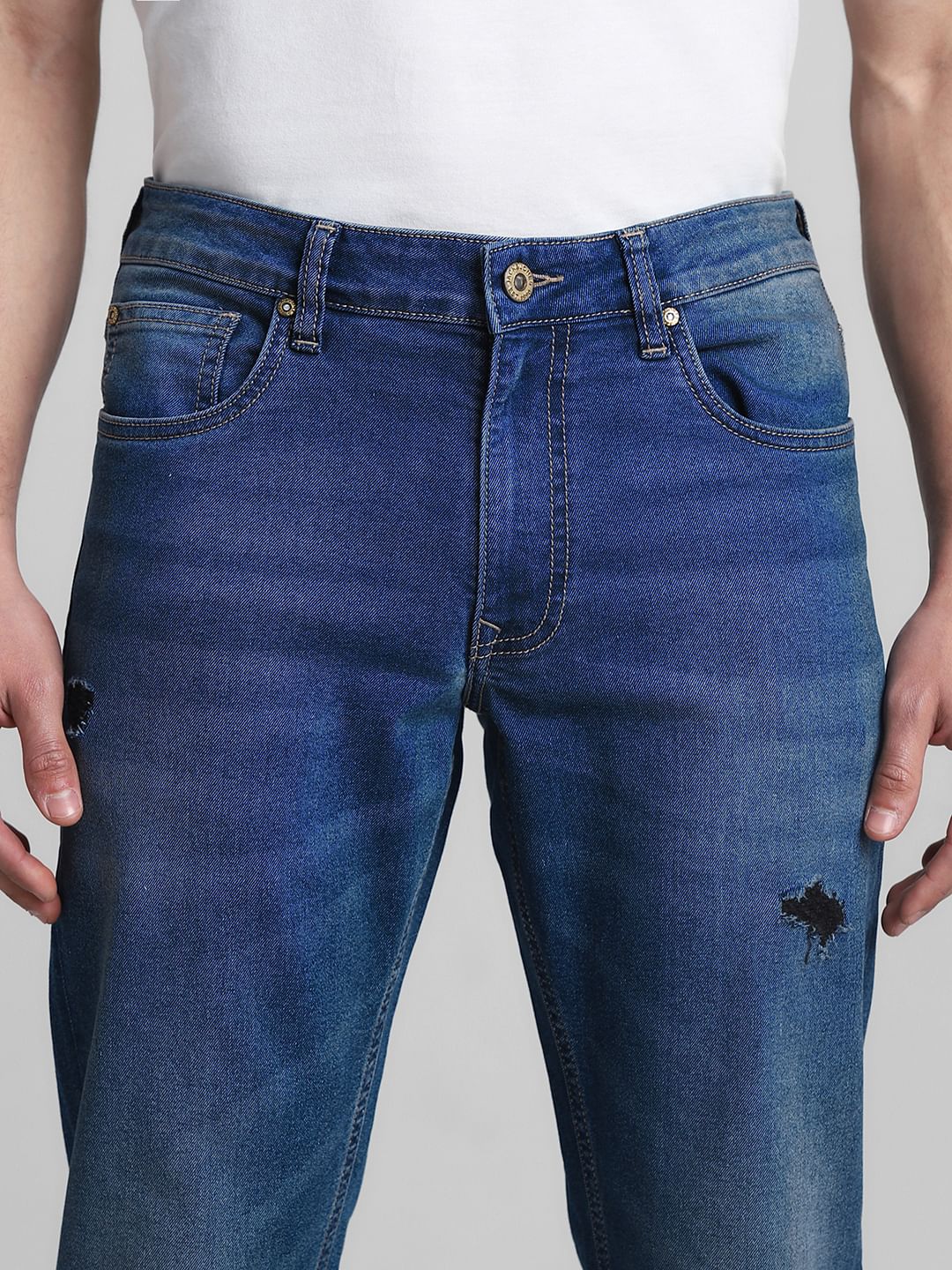 Blue Low Rise Distressed Glenn Slim Jeans