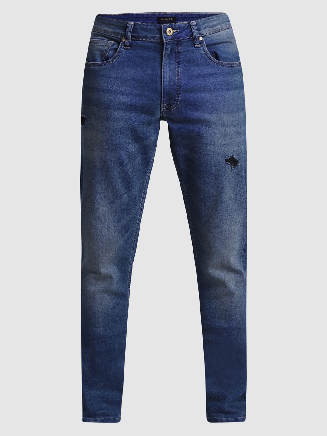 Blue Low Rise Distressed Glenn Slim Jeans