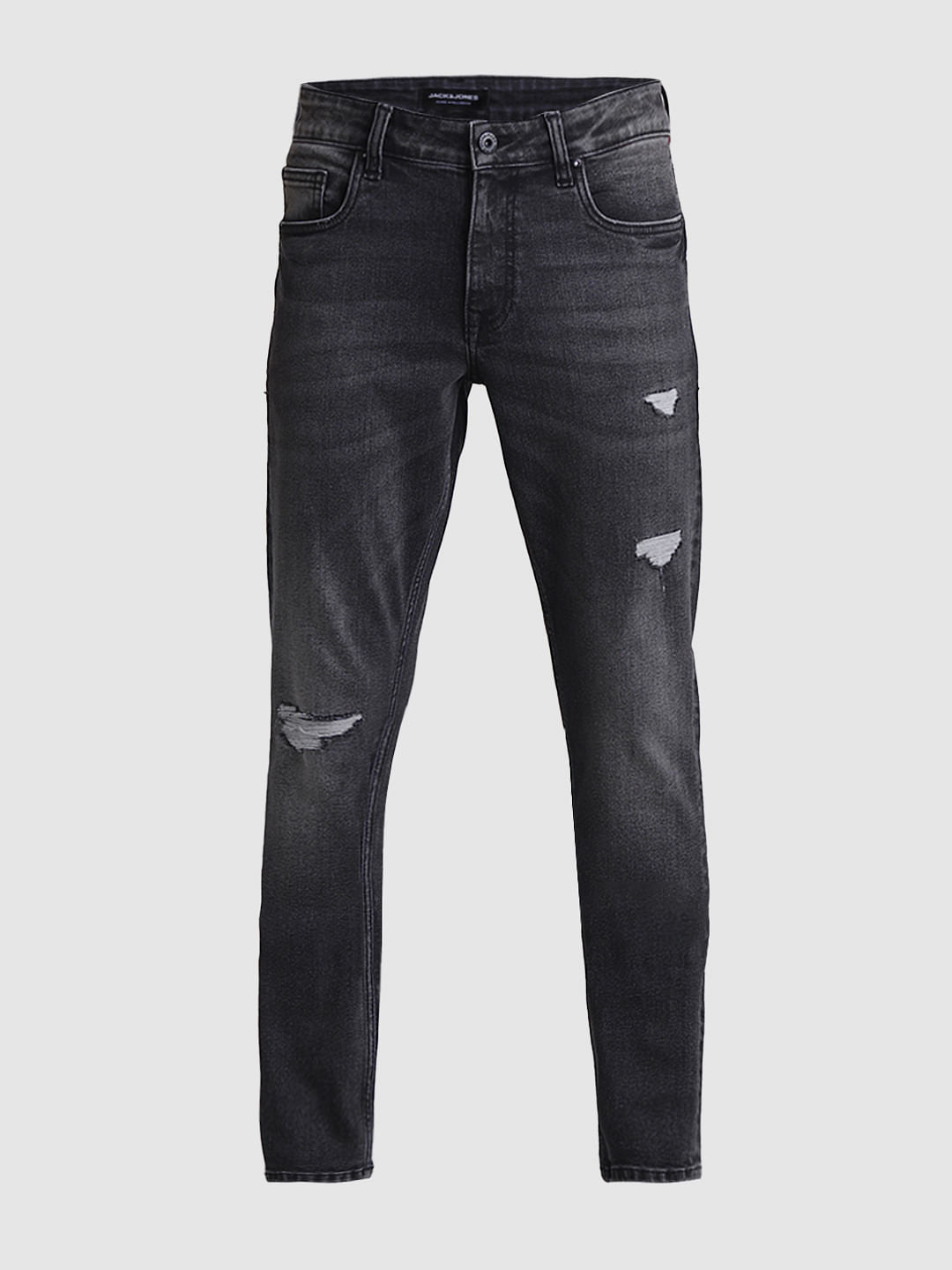 Grey Low Rise Distressed Glenn Slim Jeans
