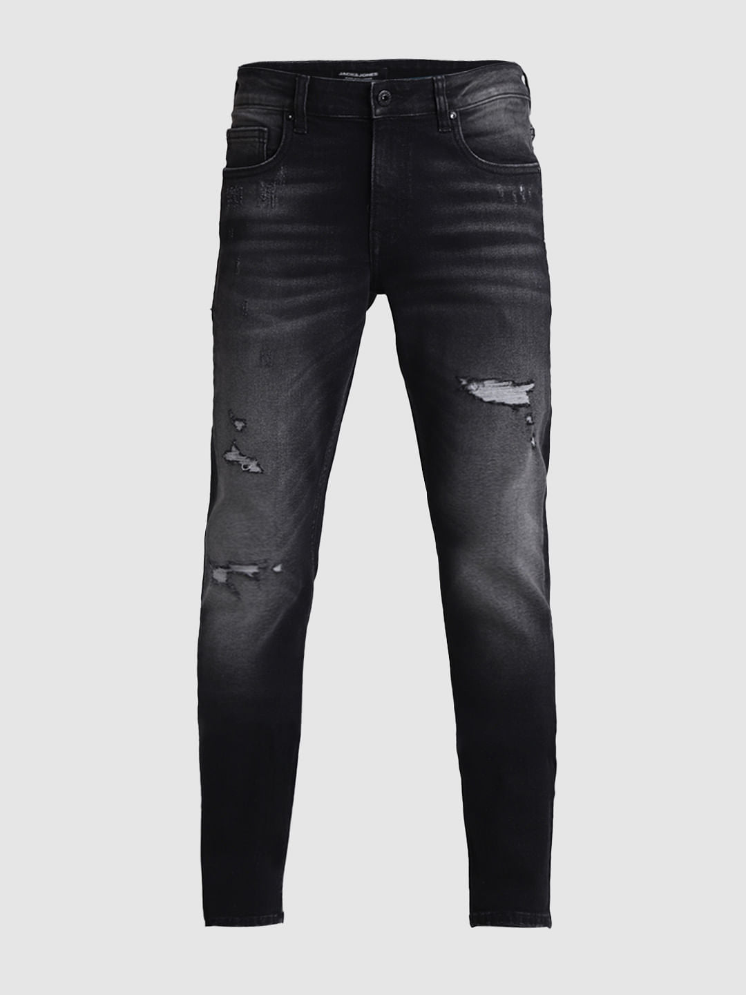 Grey Low Rise Distressed Glenn Slim Jeans