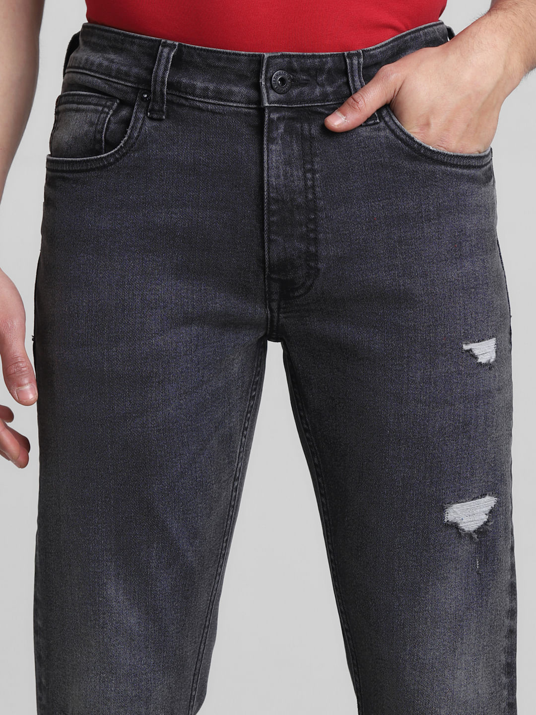 Grey Low Rise Distressed Ben Skinny Jeans