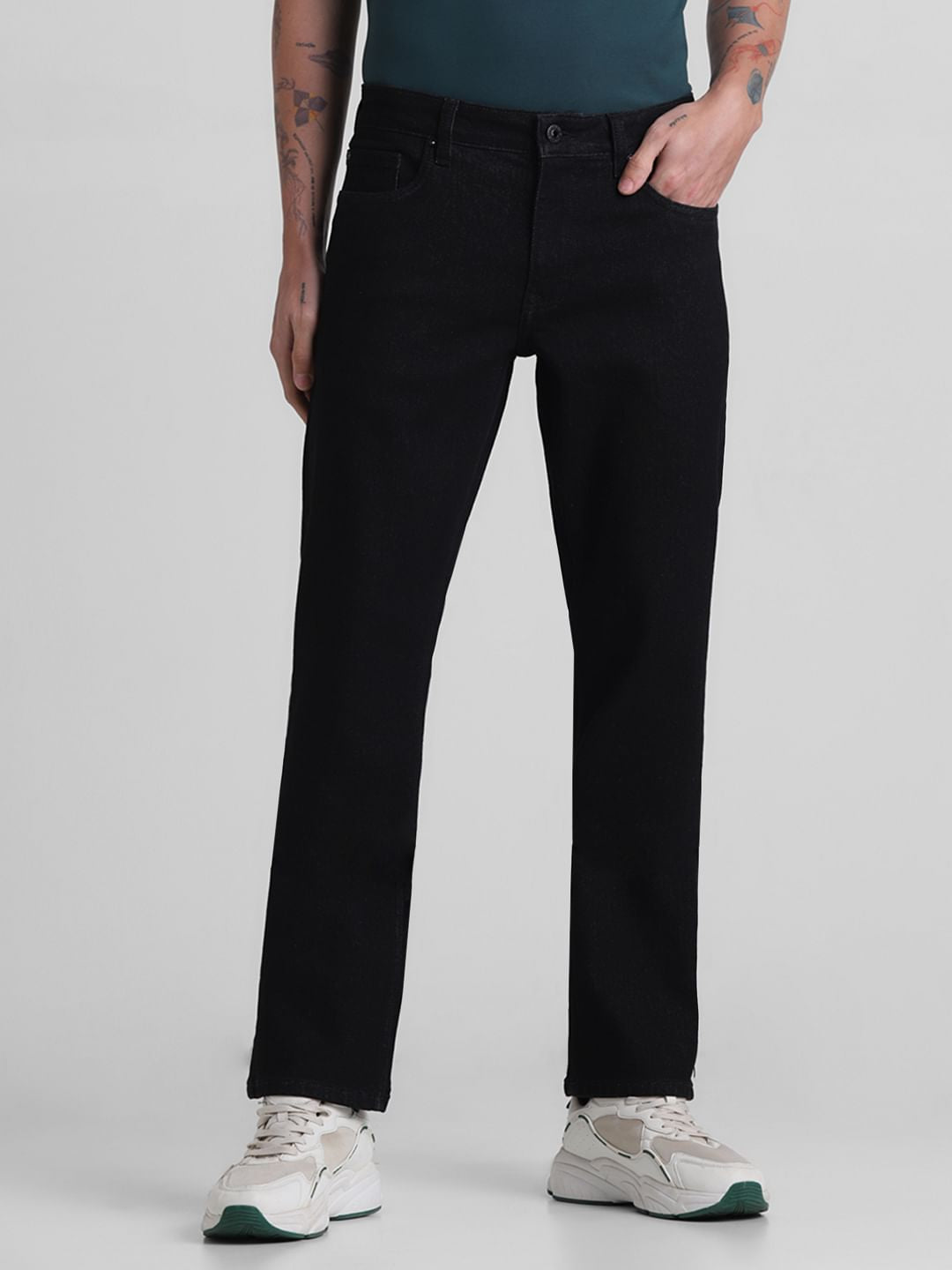 Black Mid Rise Clark Regular Fit Jeans