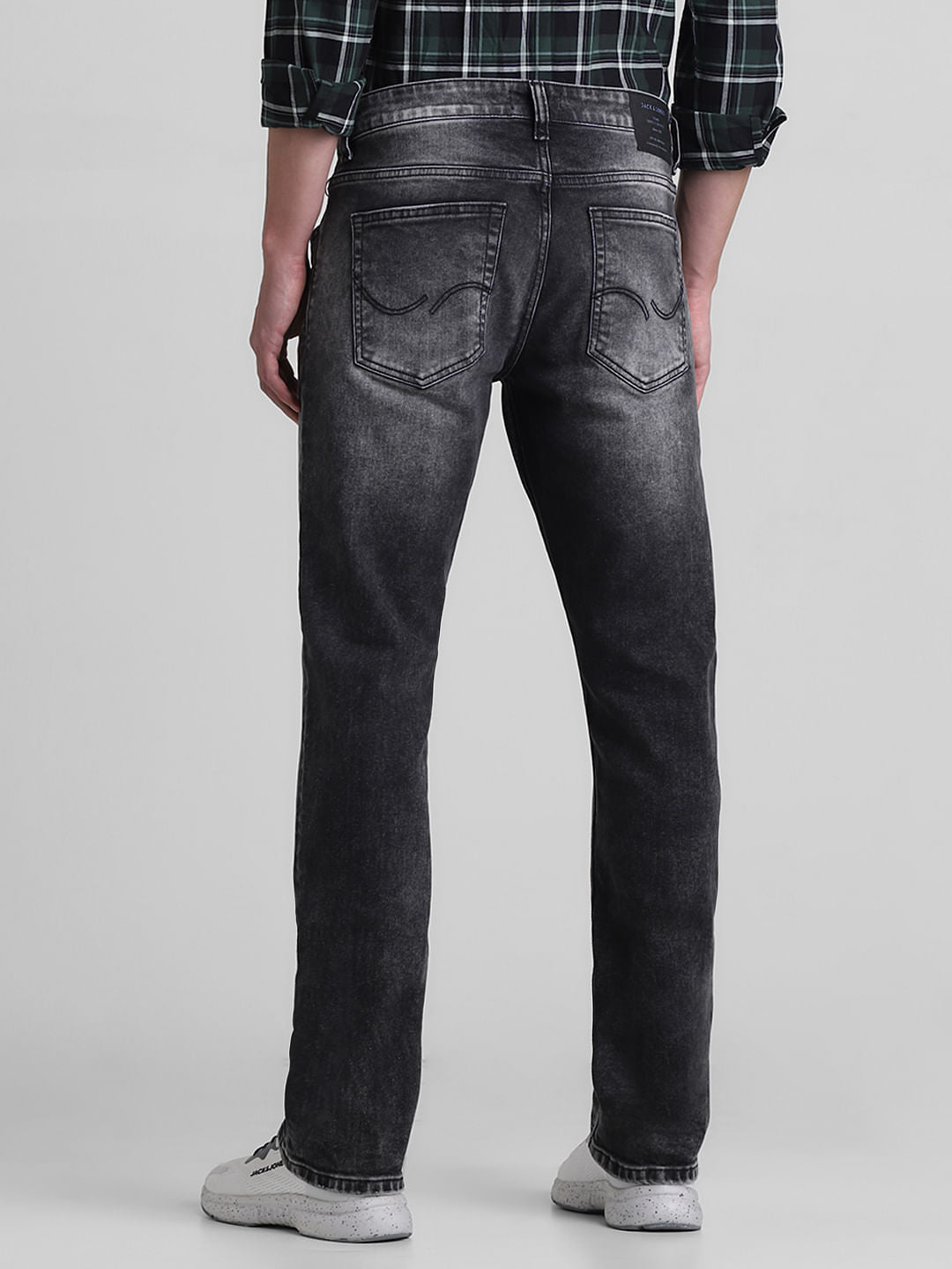Grey Mid Rise Washed Clark Regular Fit Jeans