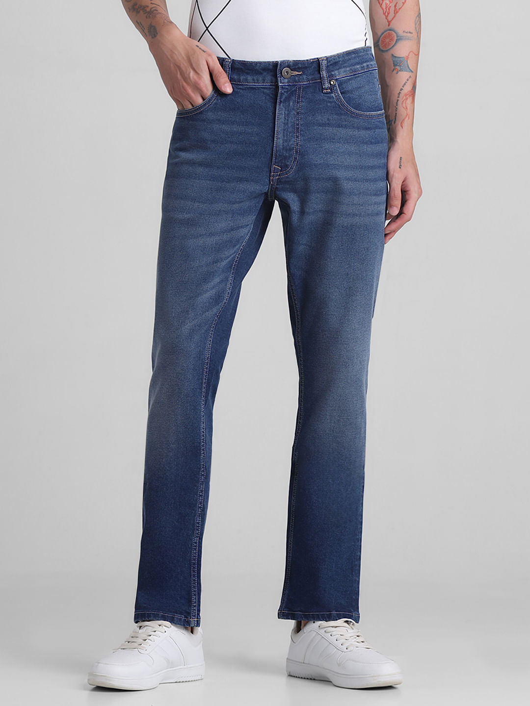 Blue Mid Rise Clark Regular Fit Jeans