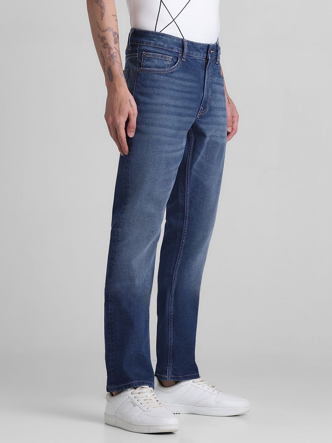 Blue Mid Rise Clark Regular Fit Jeans
