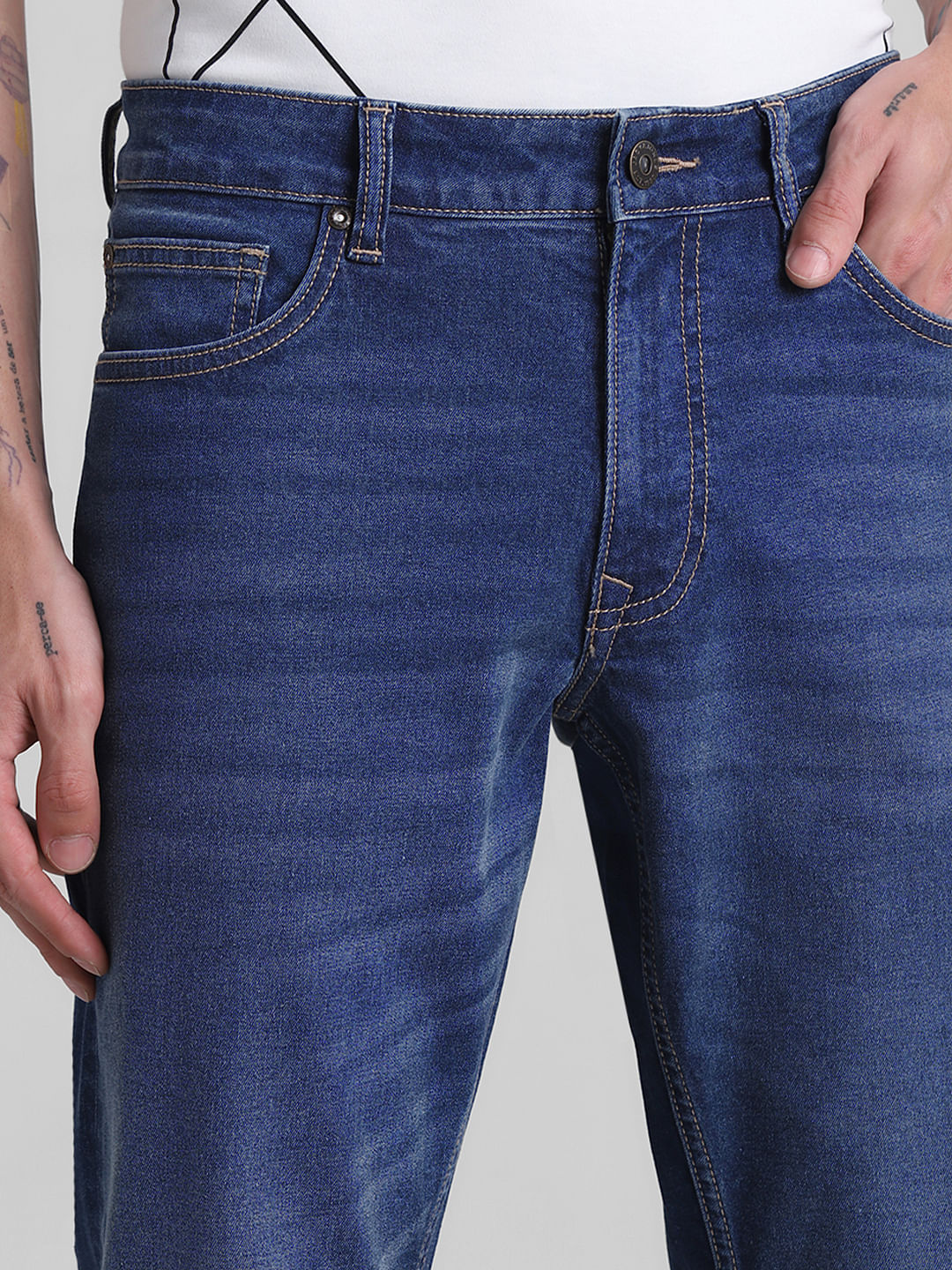 Blue Mid Rise Clark Regular Fit Jeans