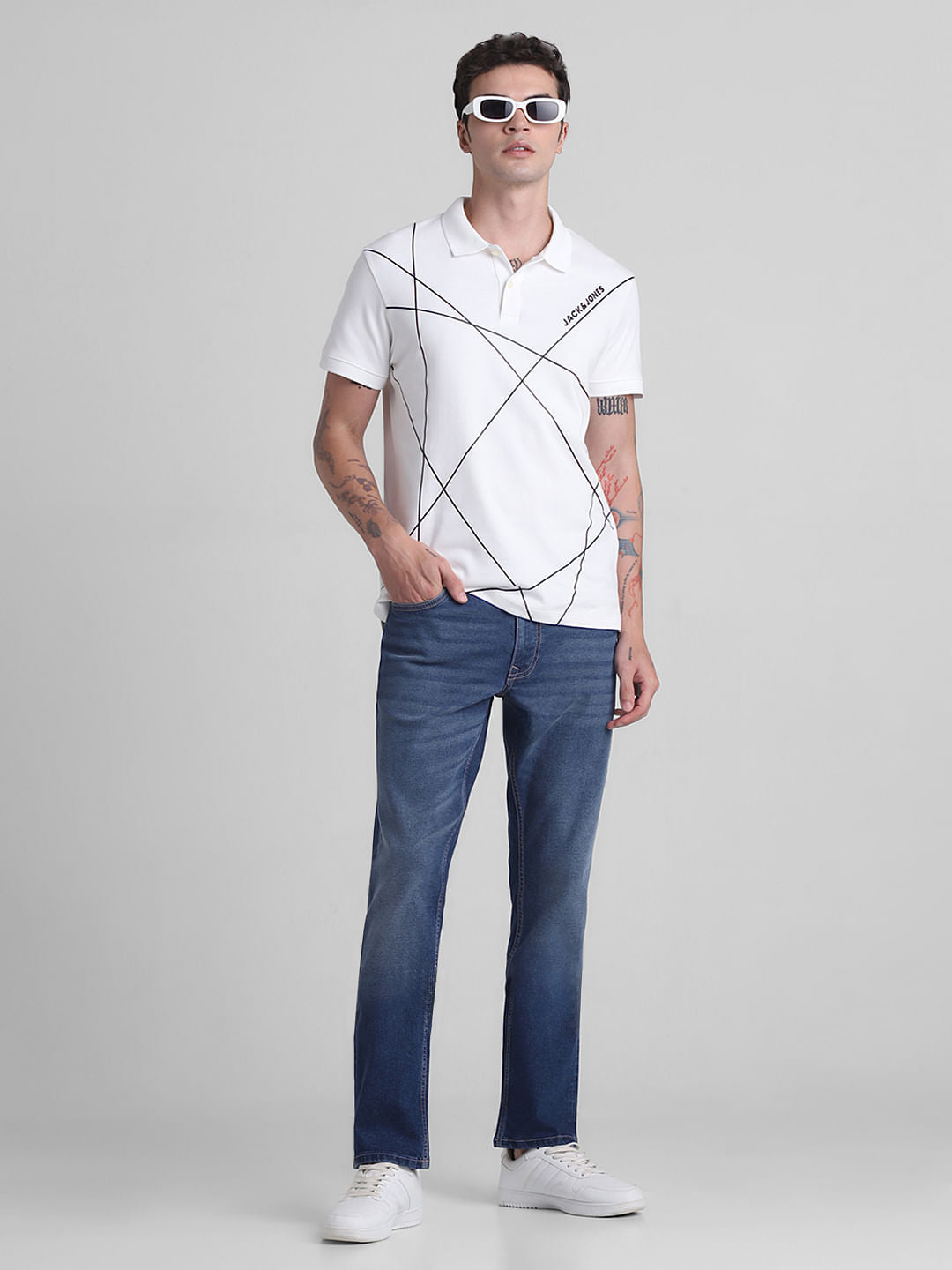 Blue Mid Rise Clark Regular Fit Jeans