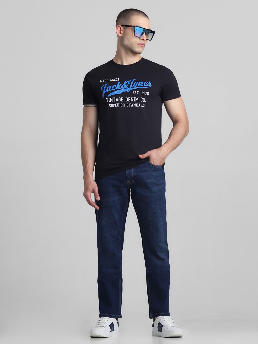 Dark Blue Mid Rise Clark Regular Fit Jeans
