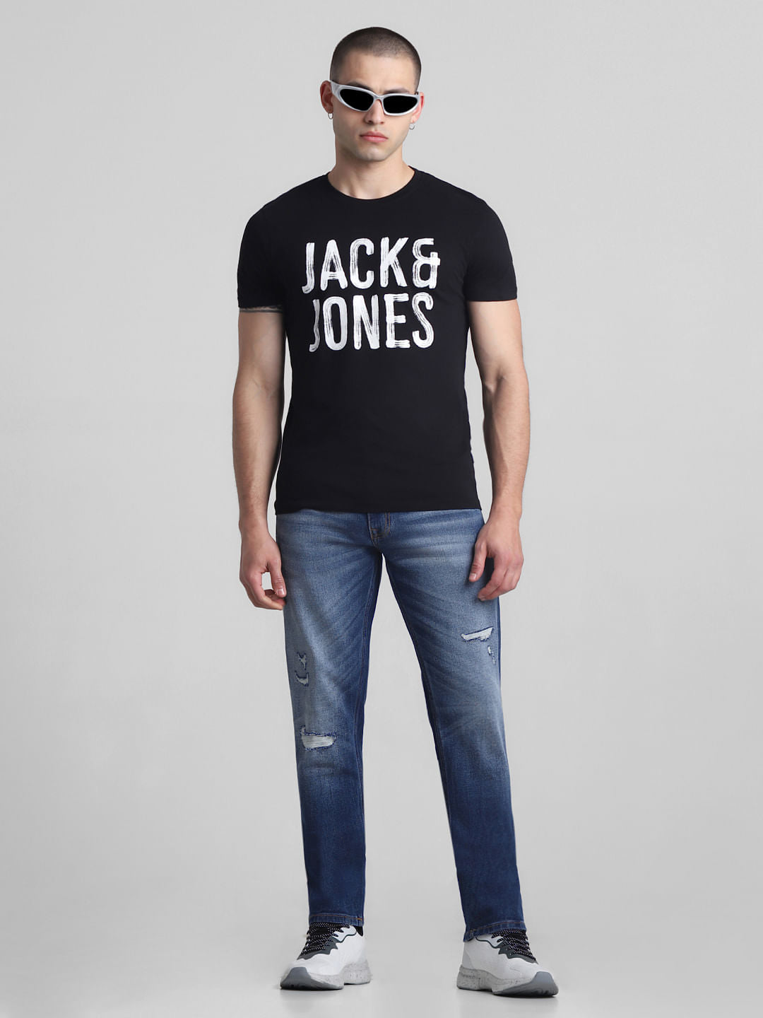 Blue Low Rise Distressed Tim Anti Fit Jeans