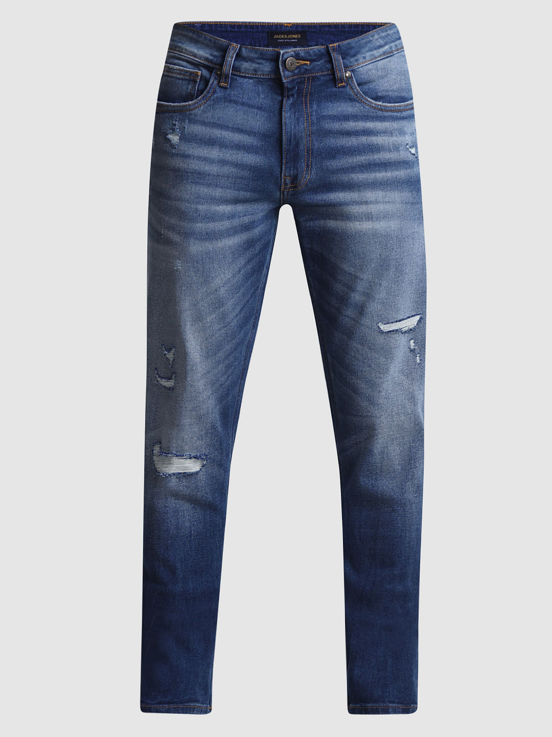 Blue Low Rise Distressed Tim Anti Fit Jeans