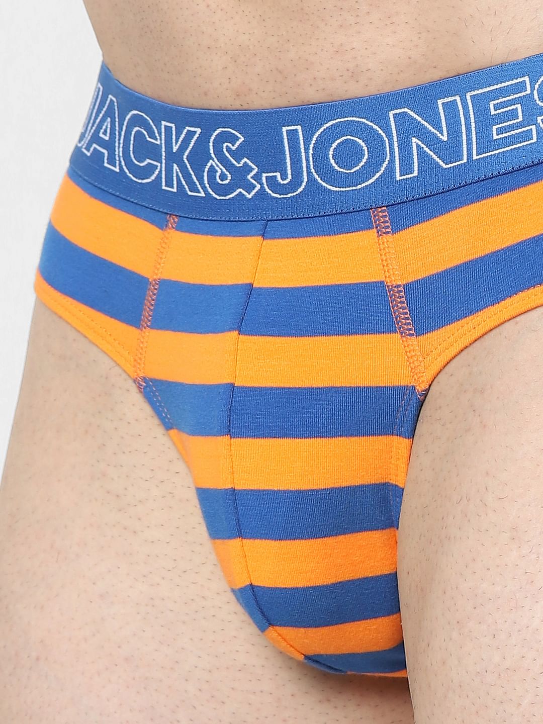 Pack Of 3 Orange, Blue & Green Striped Briefs