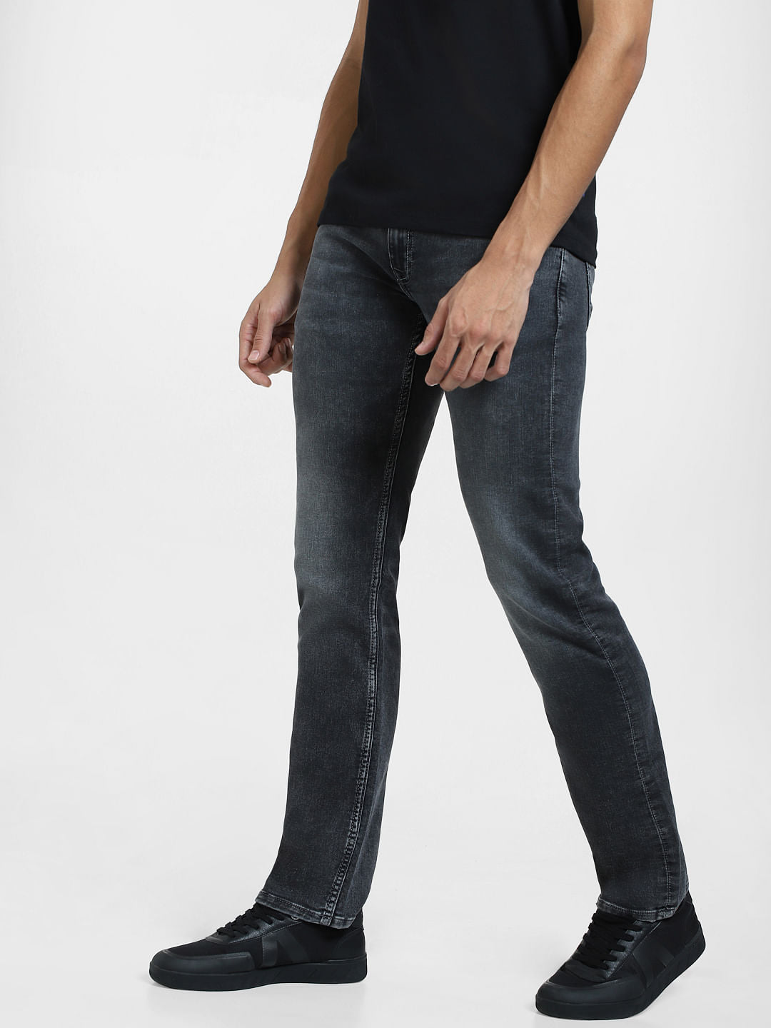 Grey Mid Rise Clark Regular Fit Jeans