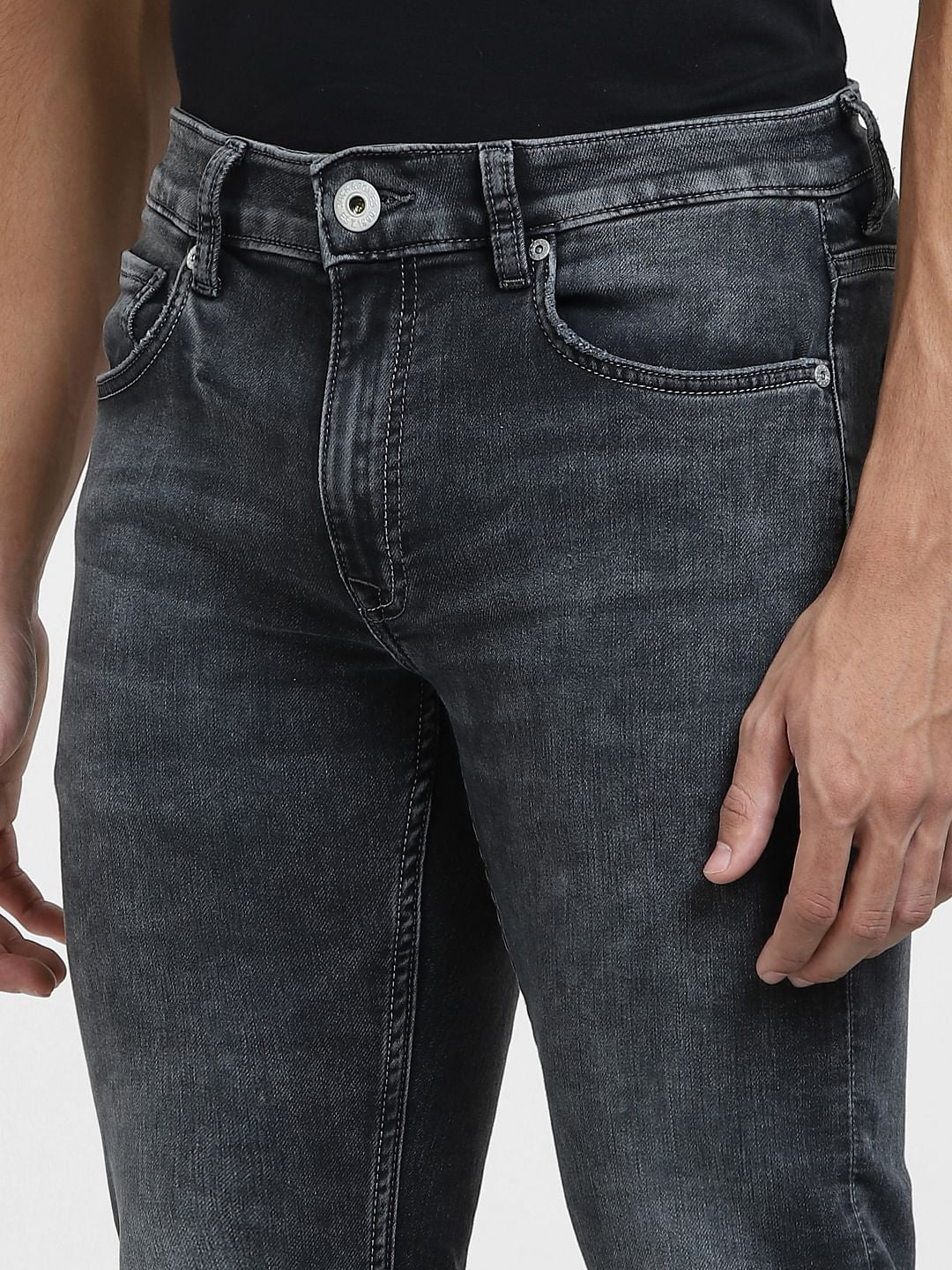 Grey Mid Rise Clark Regular Fit Jeans