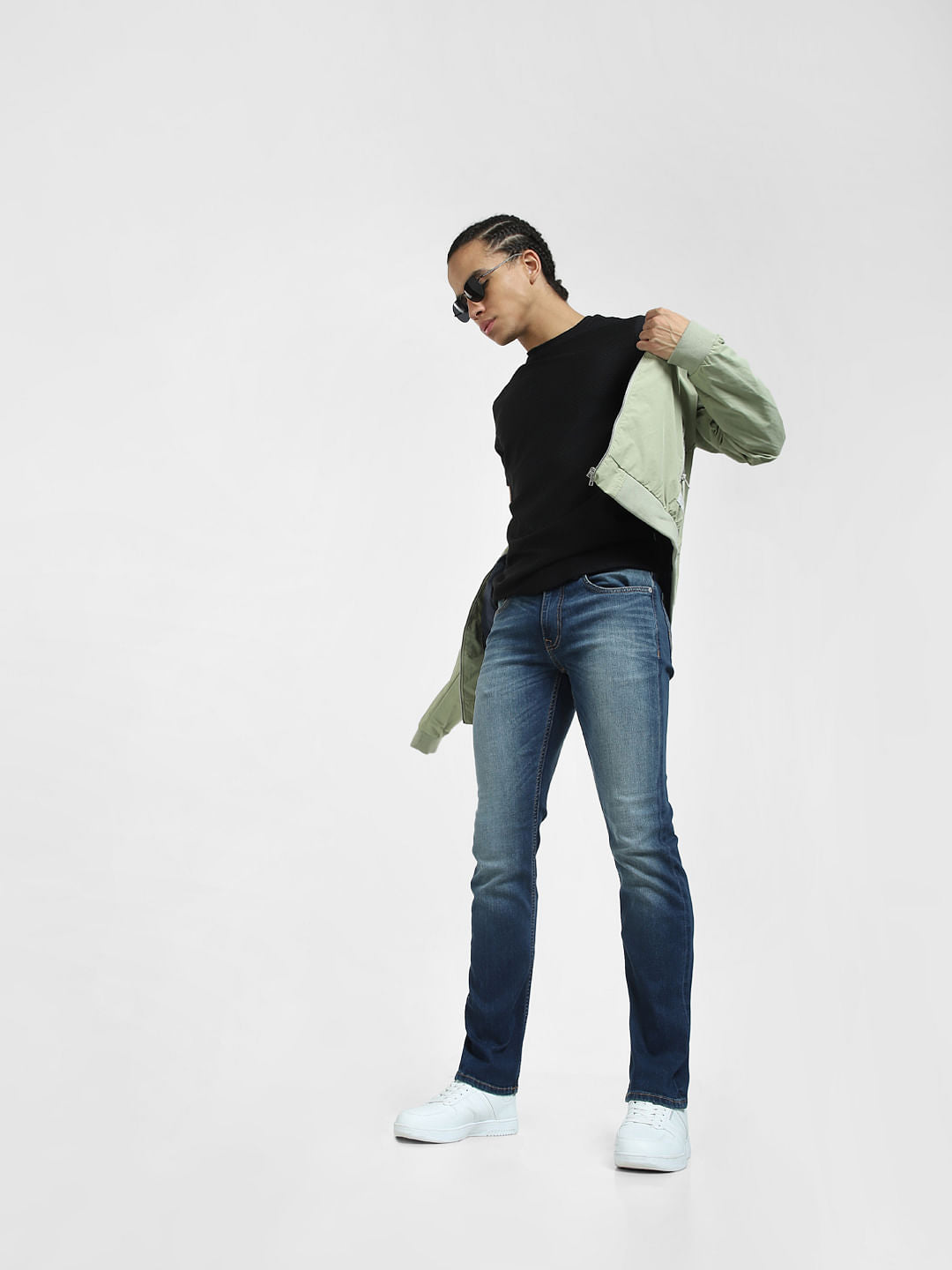 Blue Mid Rise Washed Clark Regular Jeans