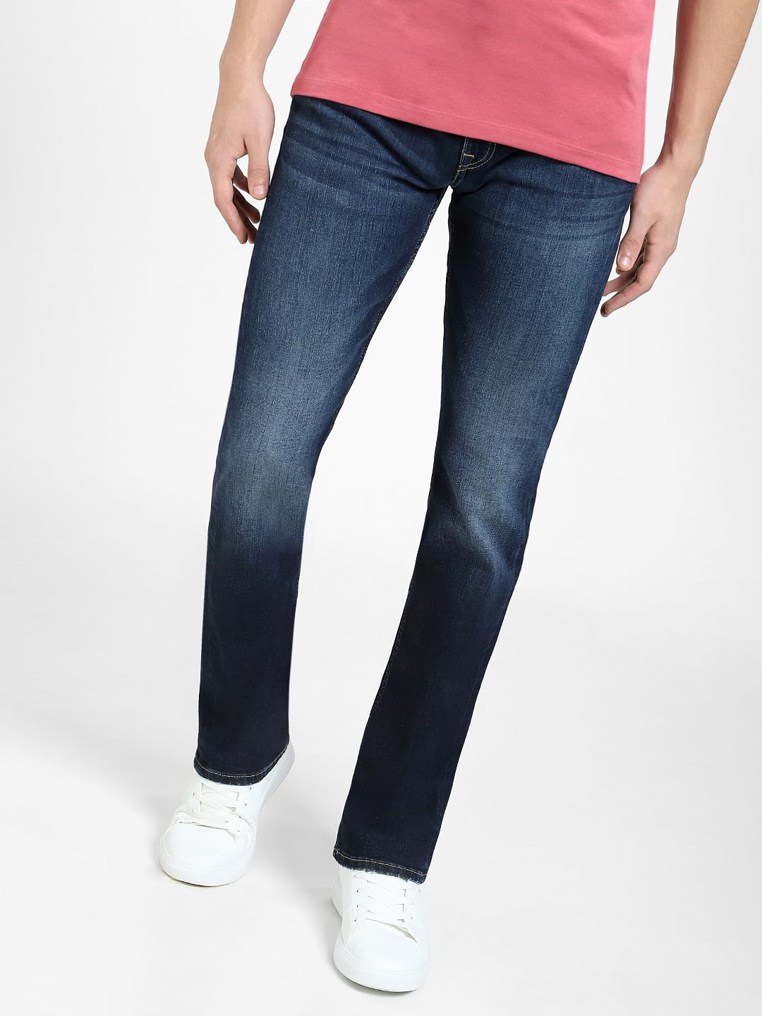 Dark Blue Mid Rise Washed Clark Regular Jeans