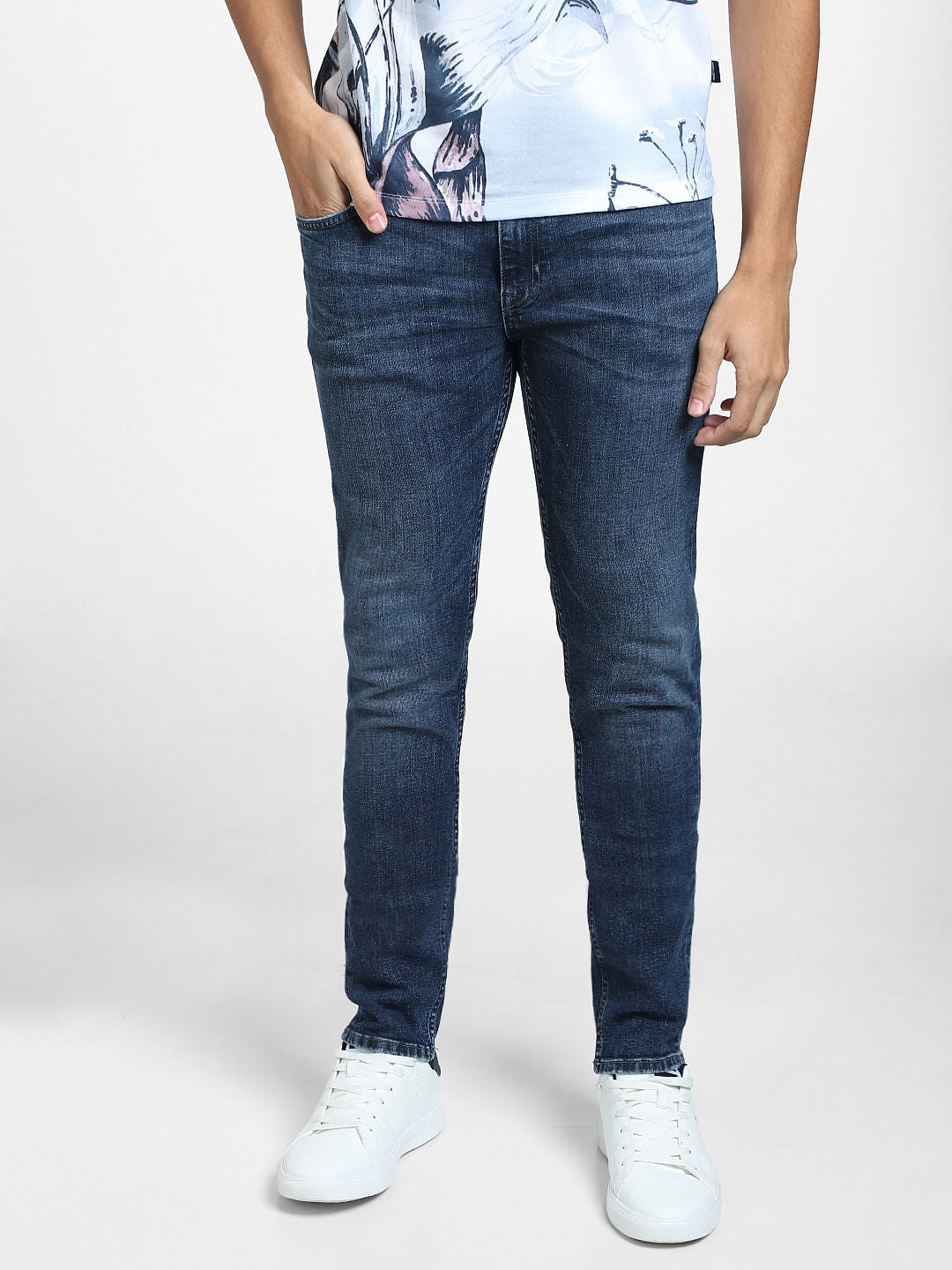 Dark Blue Low Rise Washed Ben Skinny Jeans