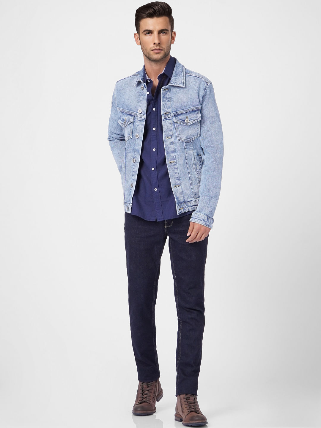 Dark Blue Linen Full Sleeves Shirt