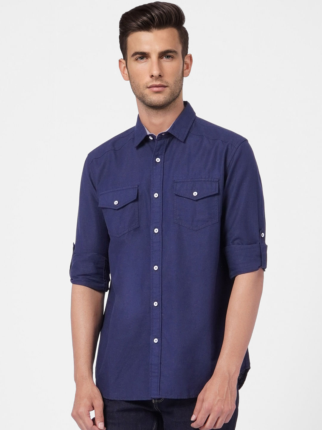 Dark Blue Linen Full Sleeves Shirt