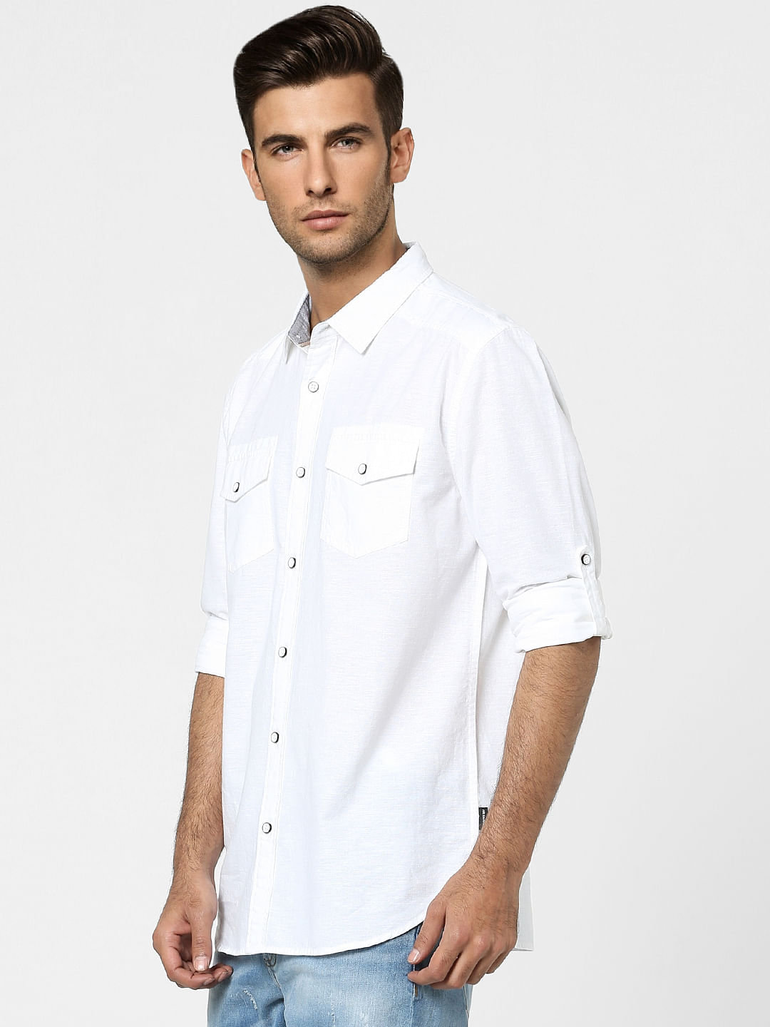 White Linen Full Sleeves Shirt